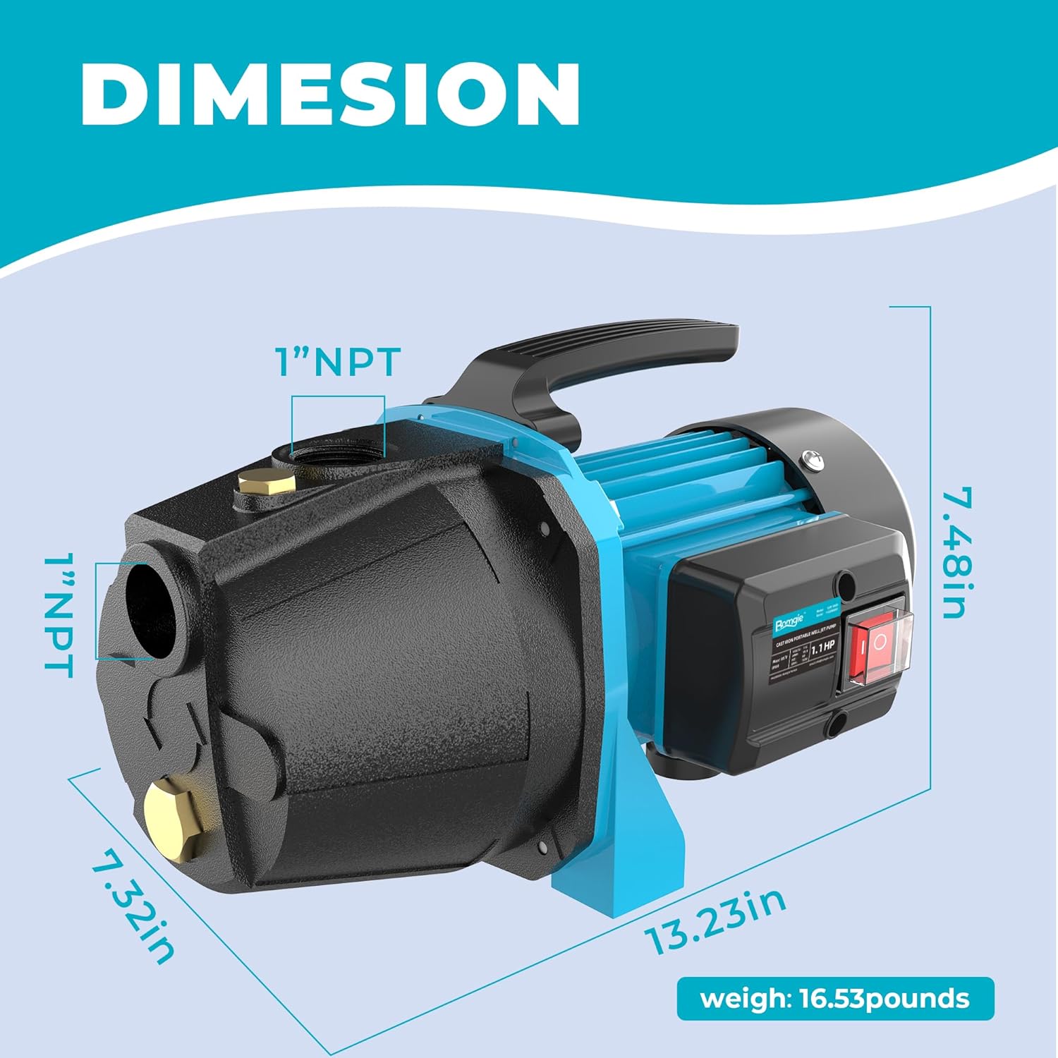 1.1HP Shallow Well Pump, Garden, Water Transfer, Home Lawn Draining Irrigation Pump, Pressure Booster, Sprinkler, Jet