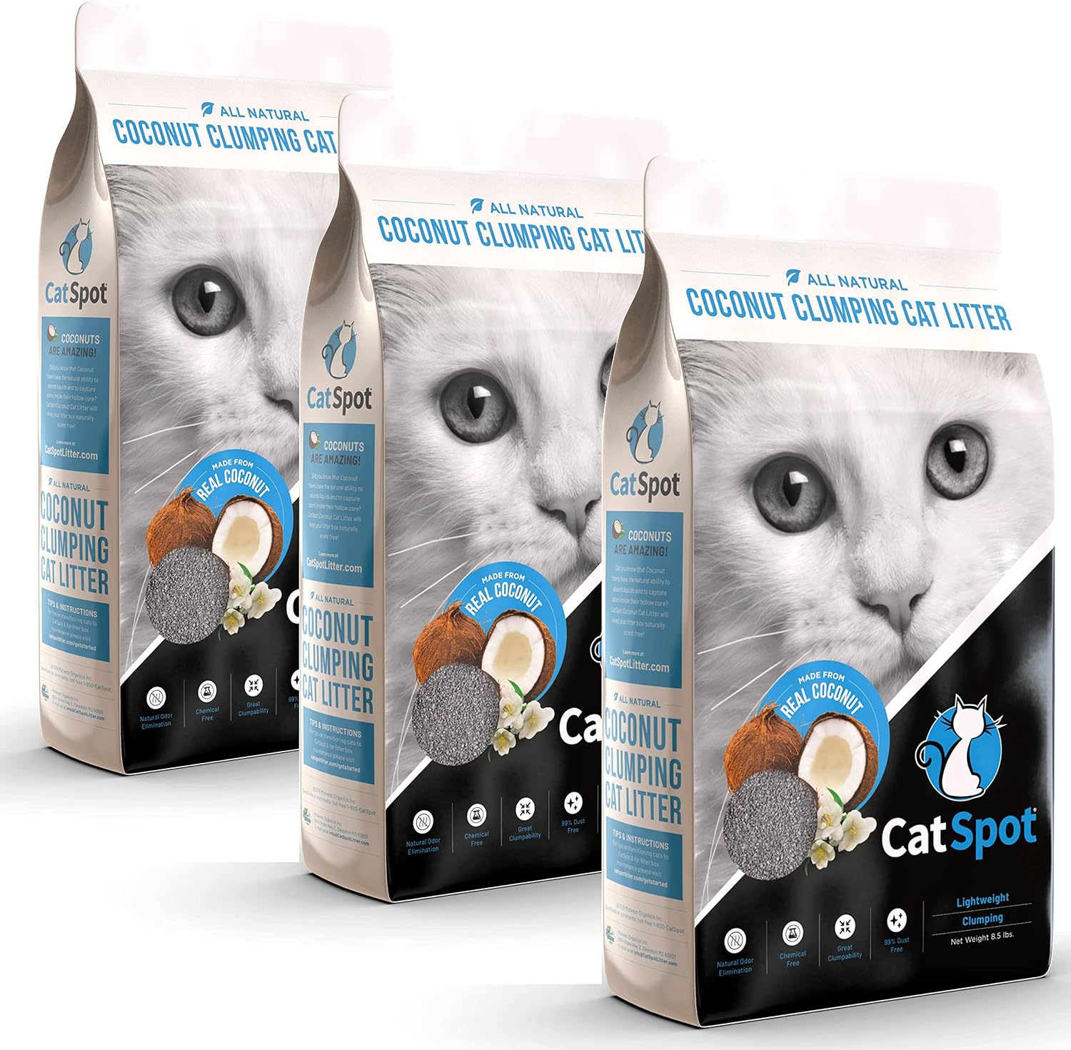 CatSpot Coconut Clumping Cat Litter, 100% Natural Coconut Coir, Lightweight & Low Dust, Strong Odor Control, Biodegradable, Chemical-Free