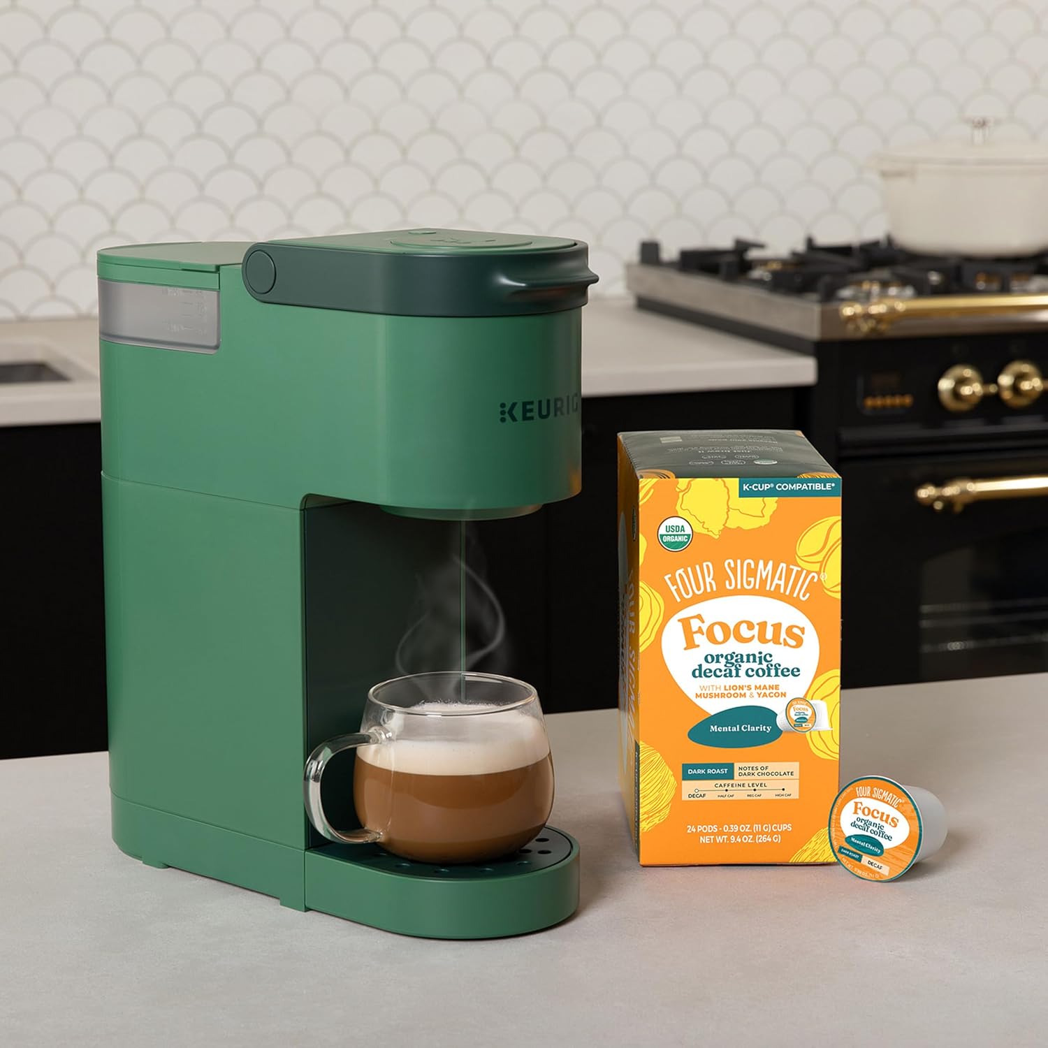 Four Sigmatic Mushroom Coffee K-Cups | Organic Dark Roast Coffee with Lion’s Mane Mushroom Powder & Yacon | Focus & Immune Support | Vegan & Keto