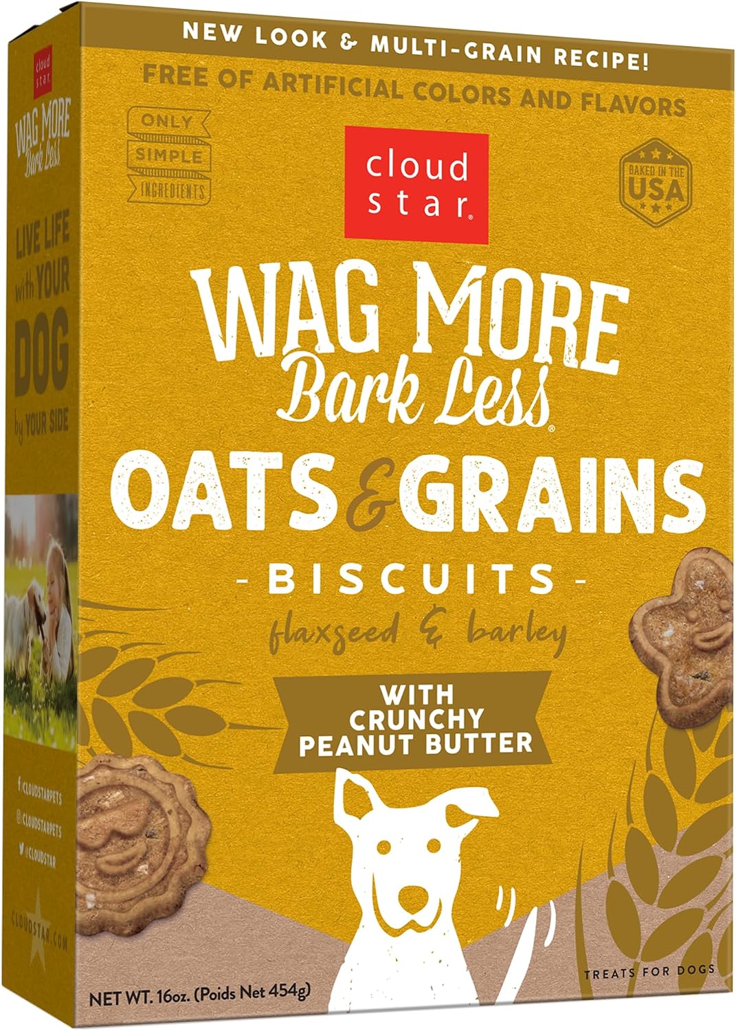 Cloud Star Wag More Bark Less - Dog Treats - Crunchy Biscuits - Oats & Grains Peanut Butter - 16 oz Box