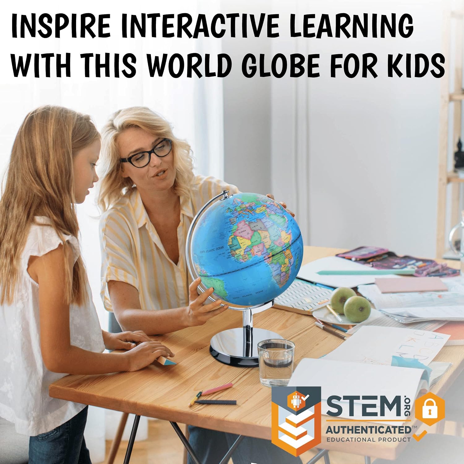 USA Toyz Illuminated World Globe with Stand - 3in1 STEM Globes for Adults and Kids, Constellation Map, Built-In LED Night Light Lamp, Easy to Read Texts, Non-Tip Base, 13.5 Inch Tall, 9 Inch Diameter