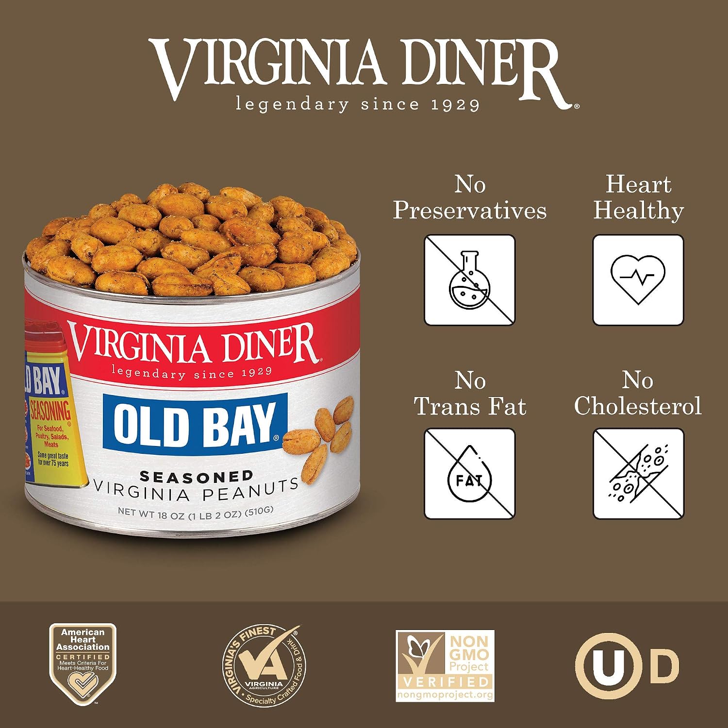 Virginia Diner Zatarain's Spicy Cajun Peanuts - Gourmet Cajun Peanuts Non-GMO, Preservative Free Gifts from Virginia Since 1929-18 Oz Can