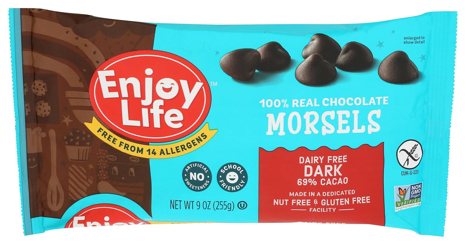 Enjoy Life Baking Dark Chocolate Morsels, Dairy Free , Soy Free, Nut Free, Non GMO, Gluten Free, Vegan Chocolate Chips, 9 oz bag