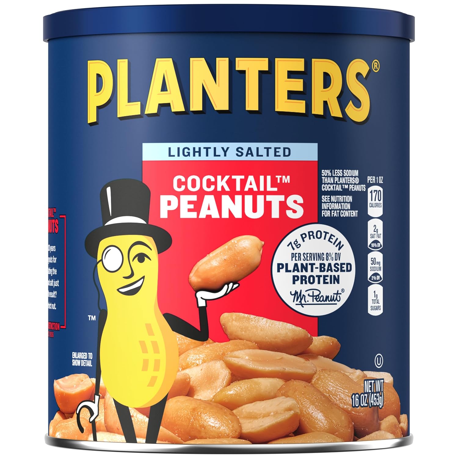 PLANTERS Salted Peanuts, Party Snacks, 16 Oz (1 Ct) | Dry Roasted Salted Peanuts. 0g Trans Fat. Resealable Jar. Snacks for Adults. Party Mix, Flavored Nuts