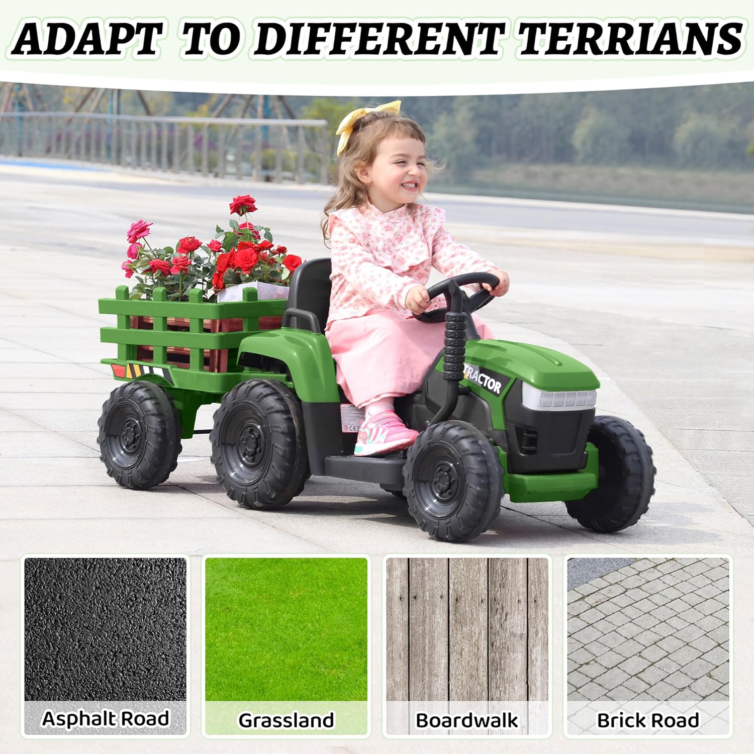 TOBBI Kids Electric Ride On Toy Tractor, Toddlers 12V Battery-Powered Car to Drive
