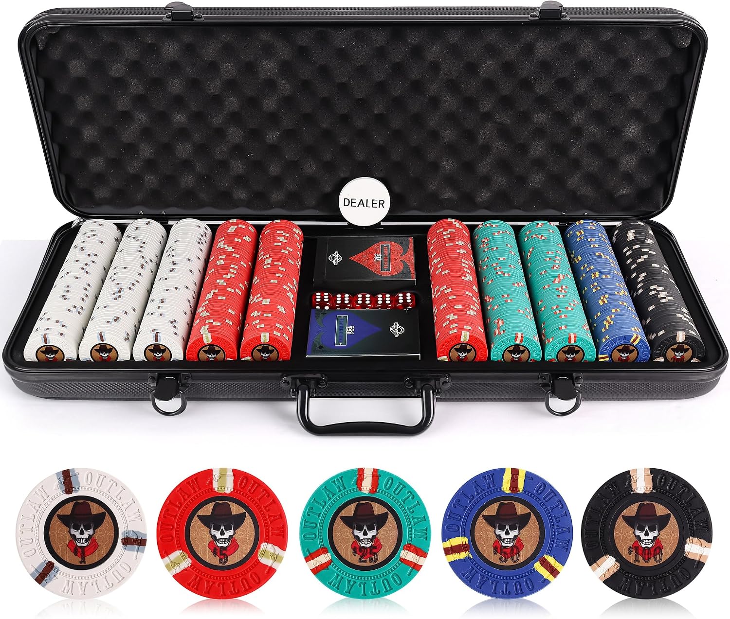 Versa Games 500 Poker Chips, Poker Chip Set - Outlaw, 500 Piece Poker Set with Numbers for Poker