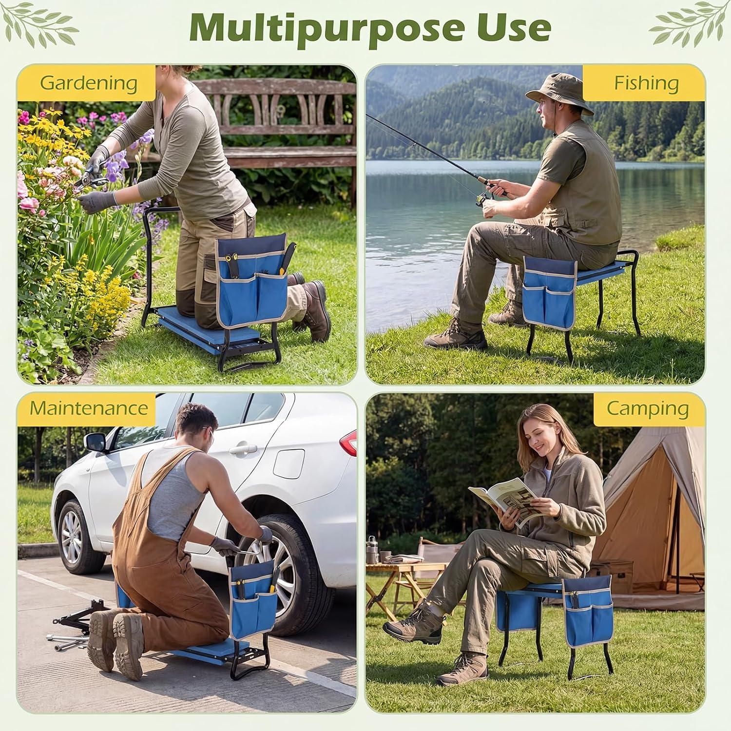 Goplus Garden Kneeler and Seat, Foldable Garden Bench for Kneeling & Sitting, Widened 8" EVA Soft Foam Pad