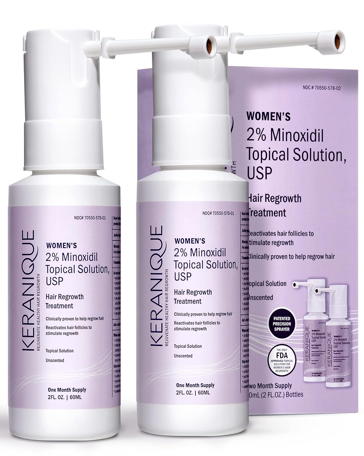 Keranique Hair Regrowth Treatment for Women - 2% Minoxidil for Hair Growth & Thickening - Topical Solution Scalp Treatment for Hair Loss & Thinning w/ Precision Spray Applicator - 2 Fl Oz
