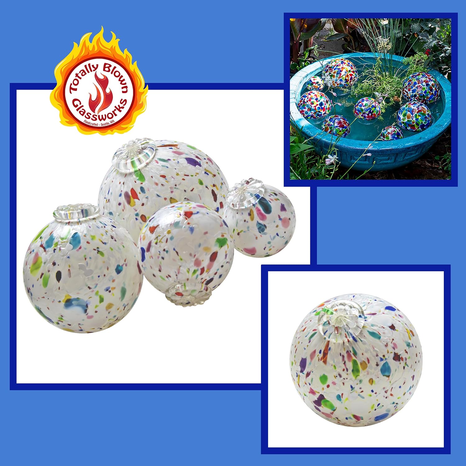 Totally Blown Glassworks Pond Float. Handmade Blown Glass, Garden Gazing Ball, Table Centerpiece