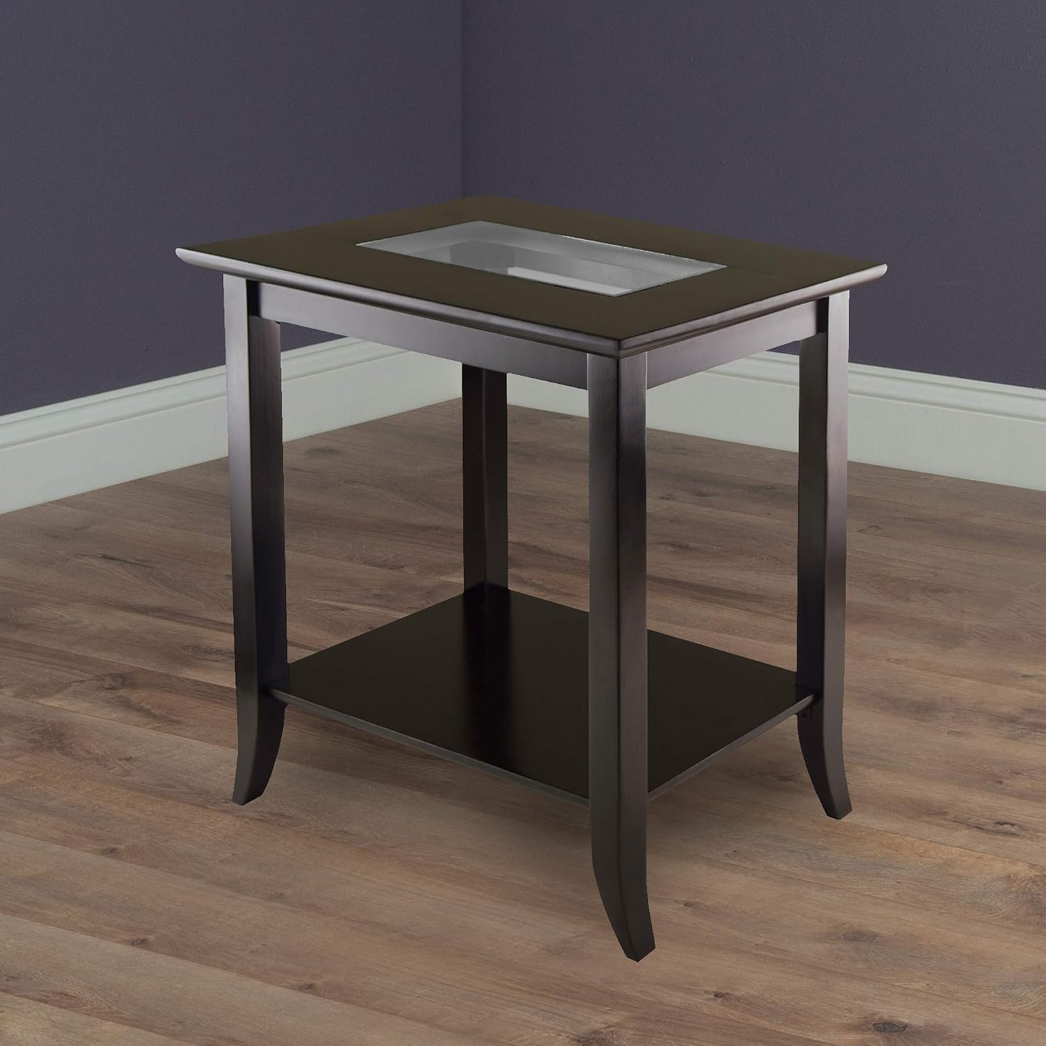 Winsome Genoa 25.04 x 23.94 x 16.3-Inch Composite Wood End Table with Glass Top, Dark Brown (92419) | Bedside Nightstand for Bedroom