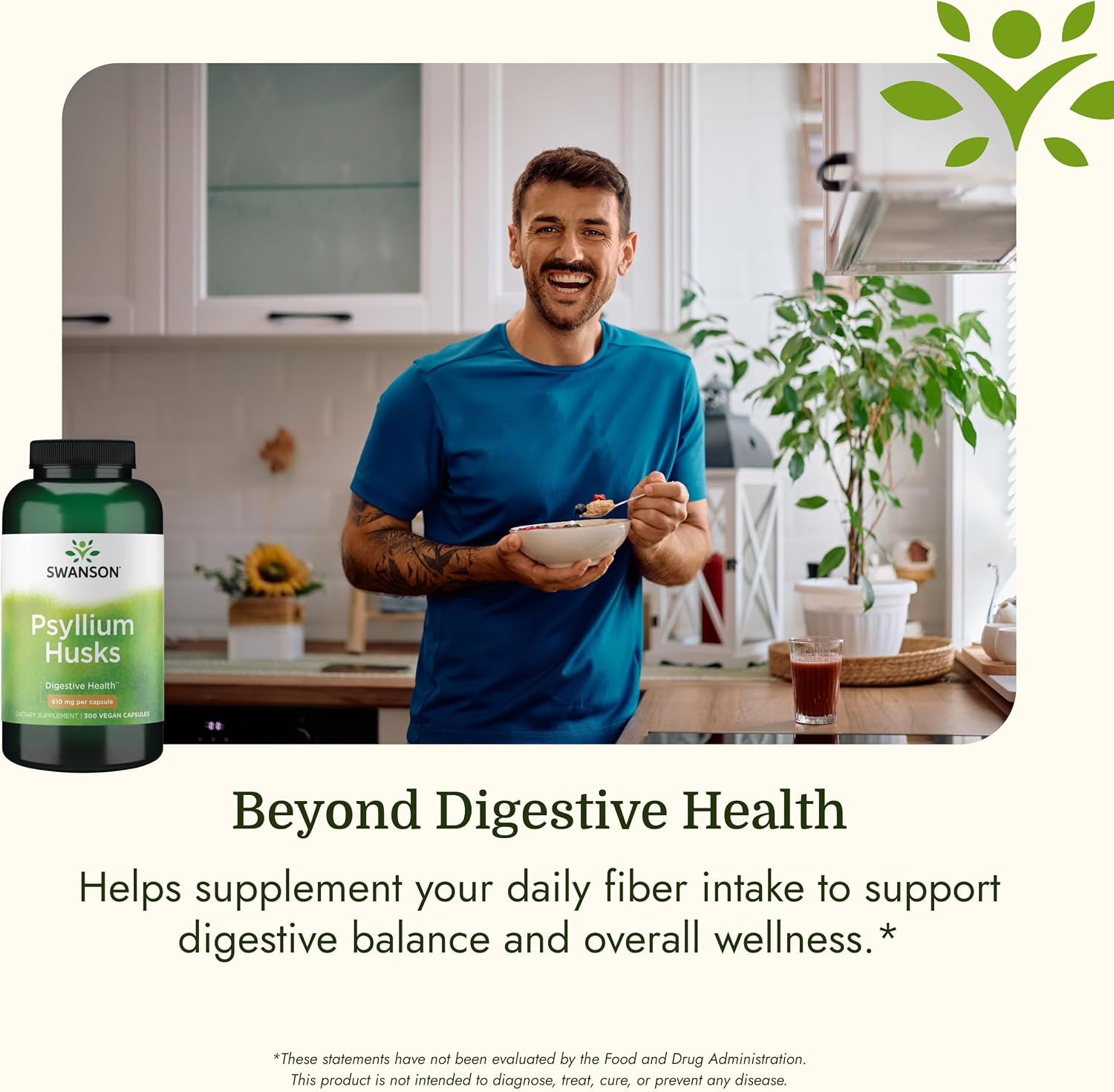 Swanson Psyllium Husk Dietary Fiber Supplement, 610 mg, 300 Capsules | Promotes Overall Health and Easier Elimination, Supports a Feeling of Fullness and Satiation, Plant-Based Dietary Fiber