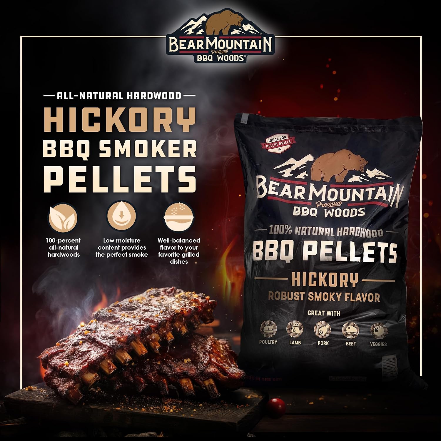 Bear Mountain Gourmet Blend Pellets for Smoker and Grill, 40lb Bag