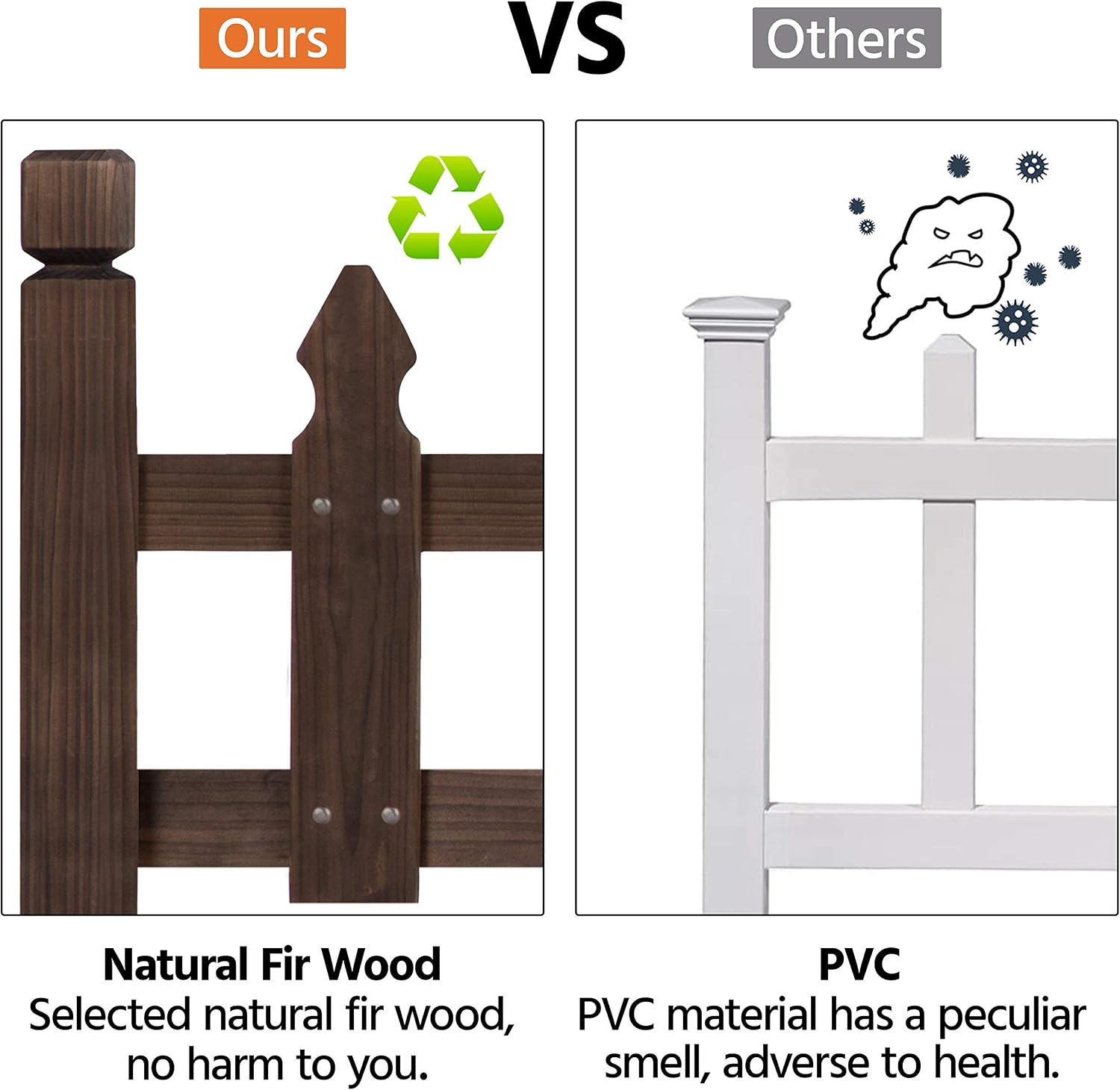 Topeakmart 177.5in Picket Fence for Garden, Wooden Fence Panels,Dark Brown