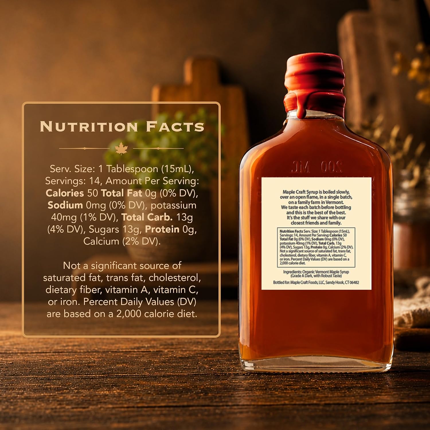 Maple Craft Foods Salted Caramel Maple Syrup – Organic Vermont Maple Syrup with Natural Caramel Flavor & Salt, Gourmet Flavored Syrup for Pancakes, Coffee, Baking and Desserts, 6.8 oz