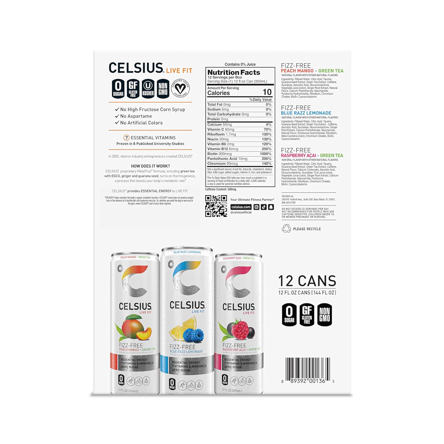 CELSIUS Sparkling Cola, Sugar Free Energy Drink, 12 Fl Oz (Pack of 12)