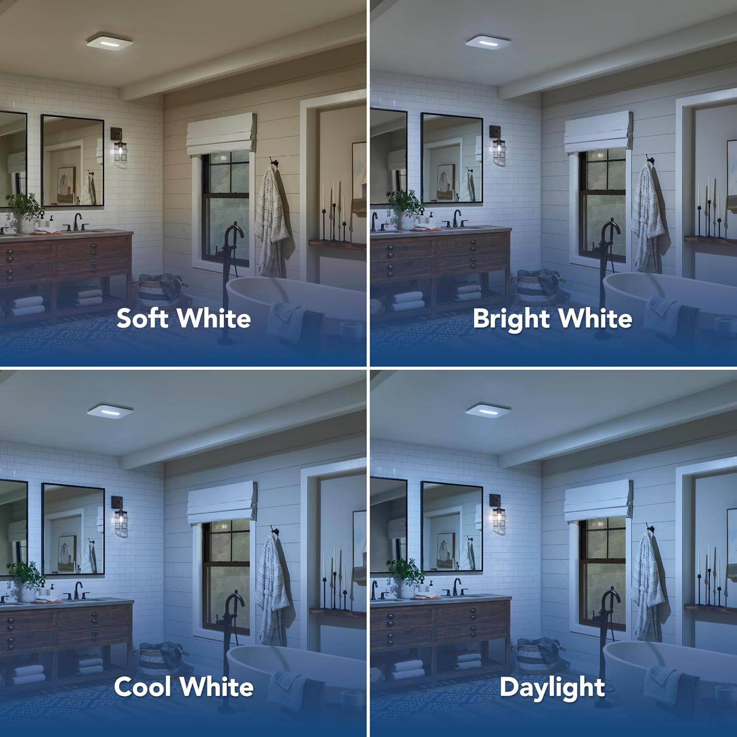 Broan-NuTone Bathroom Exhaust Fan – Retrofit Design Replaces Existing Fan Without Attic Access, Quiet 1.0 Sones, 110 CFM, Powerful Ventilation with 4 Selectable CCT Light Settings for a Modern Look