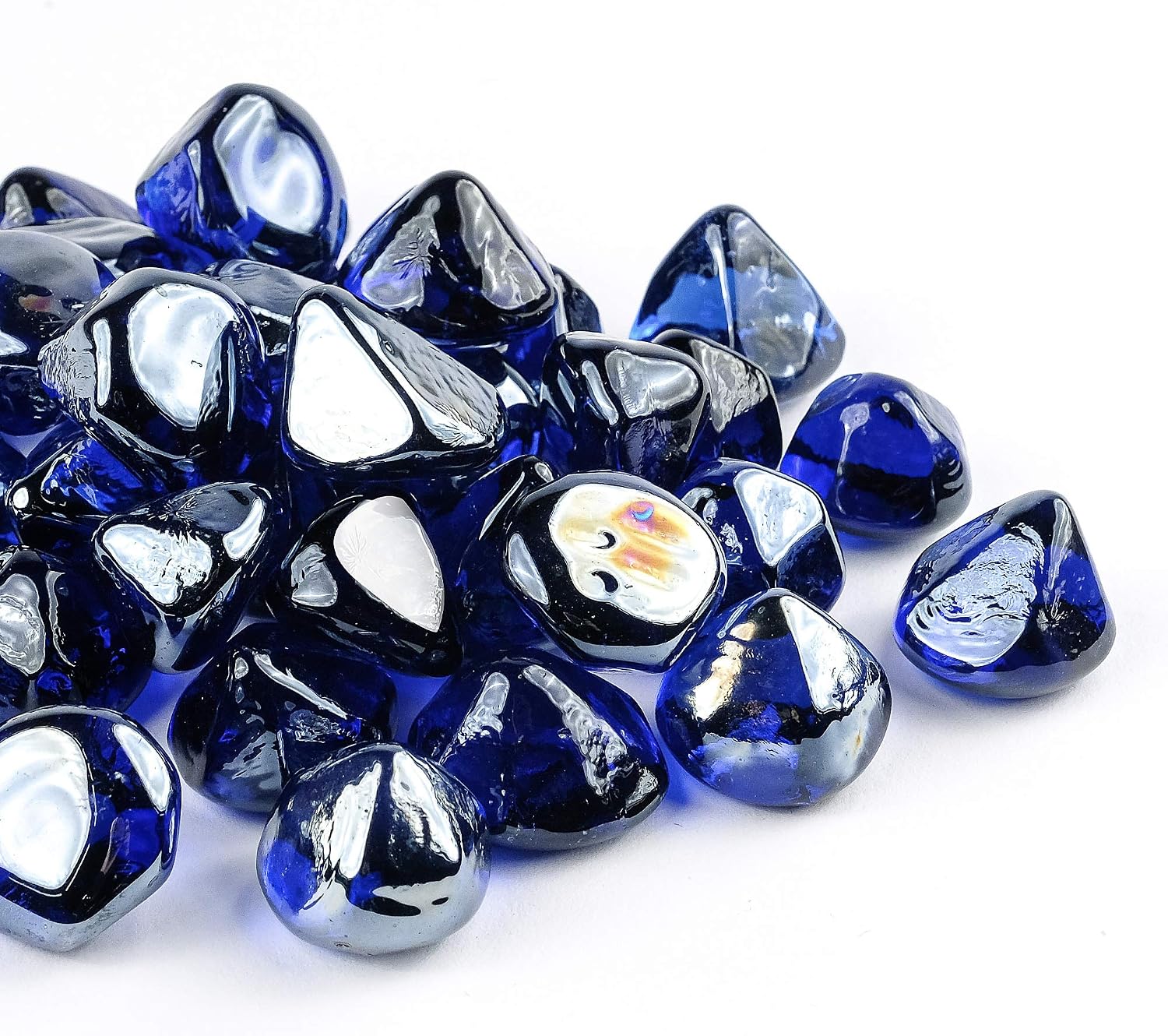 Fire Glass Diamond 1 Inch Fire Pit Glass Rocks for Propane or Gas Fire Pit （10 Pounds Margarita Azura Blue ） Gift Package