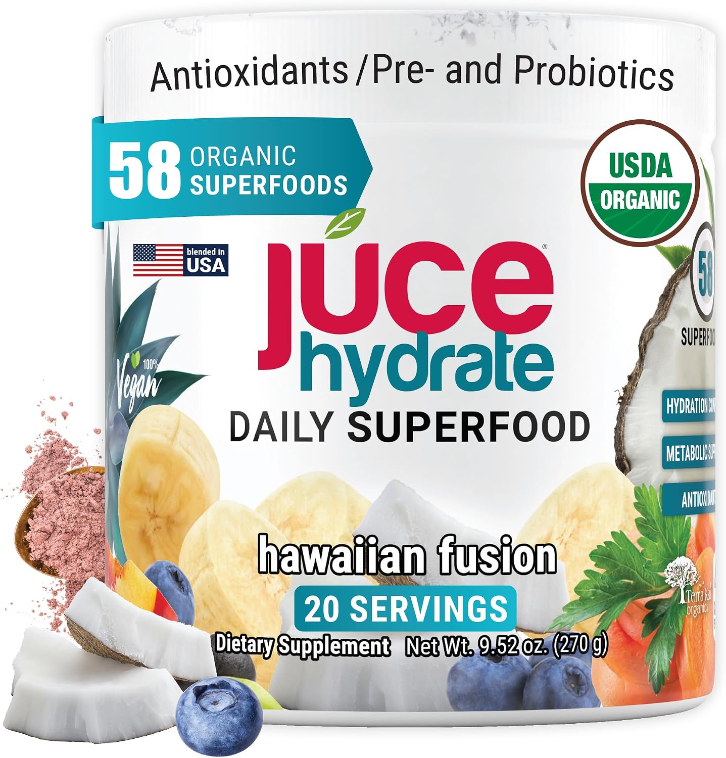Terra Kai Organics Juce Hydrate Powder with Coconut Water and B12, Tropical