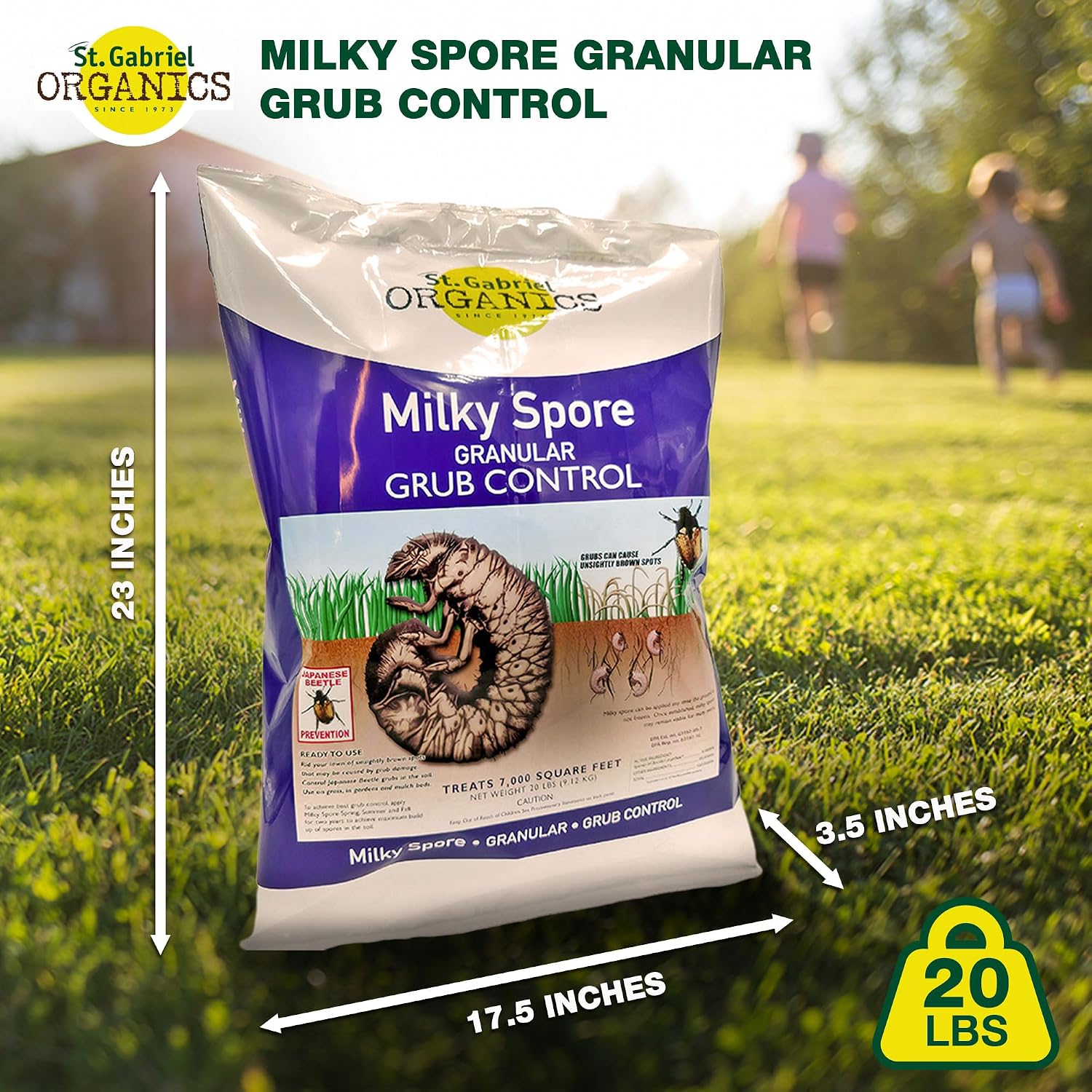 ST. Gabriel Organics - Milky Spore Granular Natural Bacteria Japanese Beetle Grub Killer Lawn and Garden Care Control, 20 Pound Pack