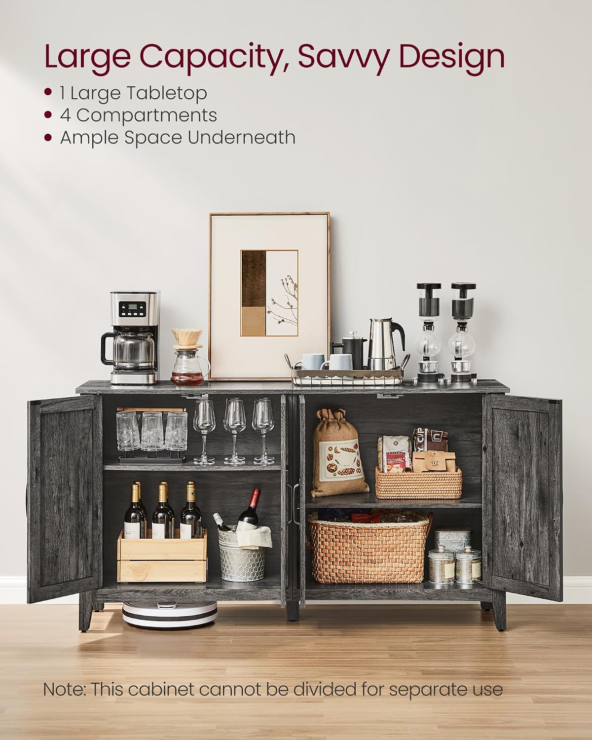 VASAGLE LIRY Collection - Storage Cabinet, Buffet Cabinet, Sideboard, Credenza, with Adjustable Shelves, for Entryway, Rustic White and Honey Brown ULSC381W01