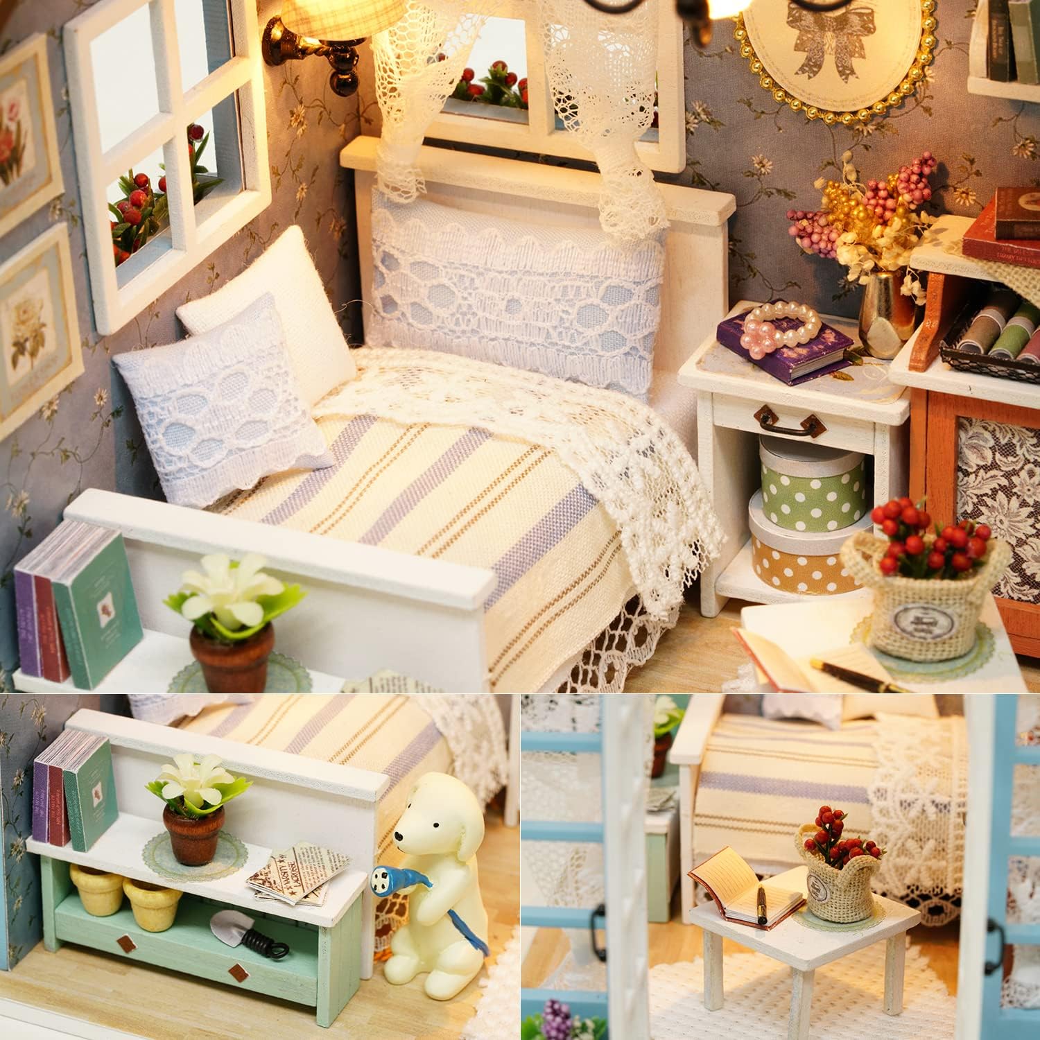 DIY Miniature House Kit with Furniture for Kids Teens Adults Aged 14+ | 1:24 Scale Wooden Mini Doll House Accessories Creative Room Book Nook(Forest Times)