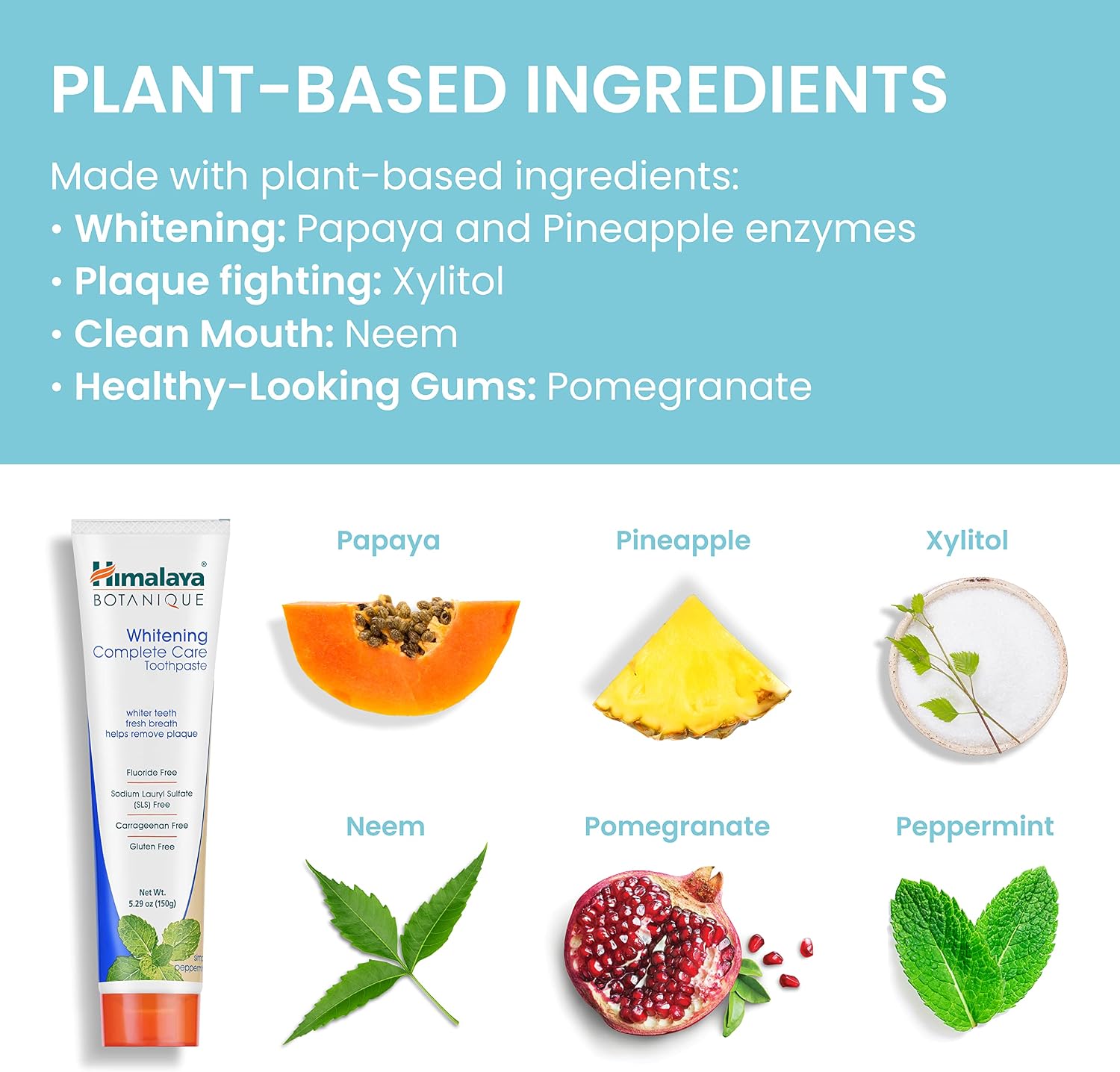 Himalaya Botanique Whitening Complete Care Toothpaste, Teeth Whitening, Fights Plaque, Fluoride Free, No Artificial Flavors, SLS Free, Cruelty Free, Foaming, Simply Mint Flavor, 5.29 Oz, 4 Pack