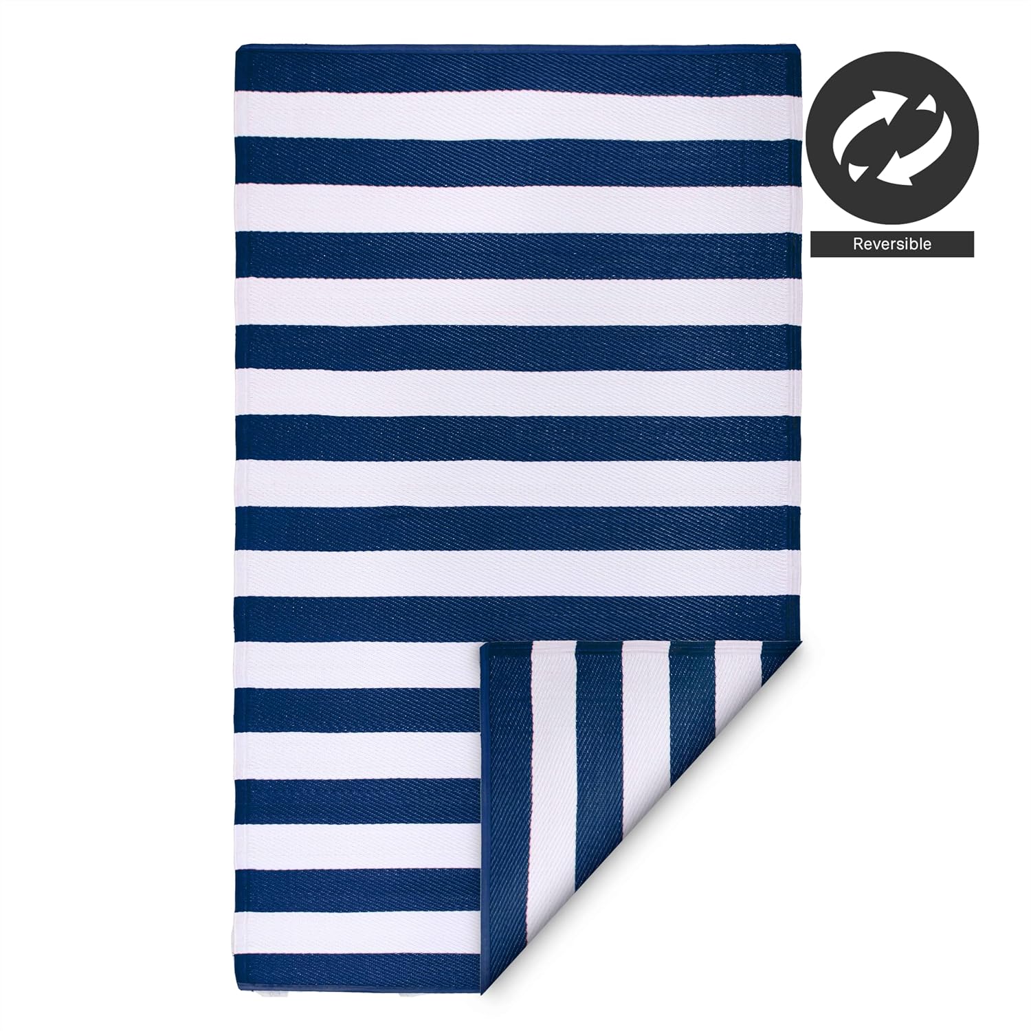 FH Home Outdoor Camping Rug - Waterproof, Fade Resistant, Reversible - Premium Recycled Plastic - Striped - Large Patio, Deck, Sunroom