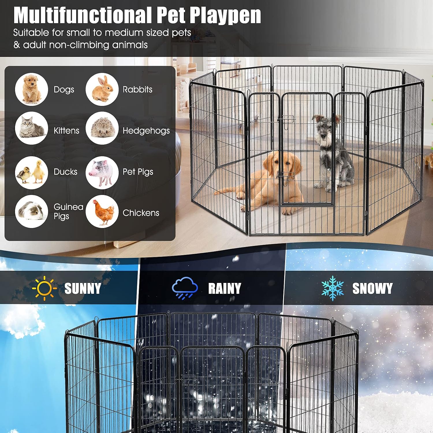 S AFSTAR 16 Panels Metal Dog Playpen, 48" Height Dog Fence Exercise Pen with Doors for Large Medium Small Dogs Rabbits Cats, Foldable Pet Puppy Playpen for Indoor & Outdoor Yard (Black)