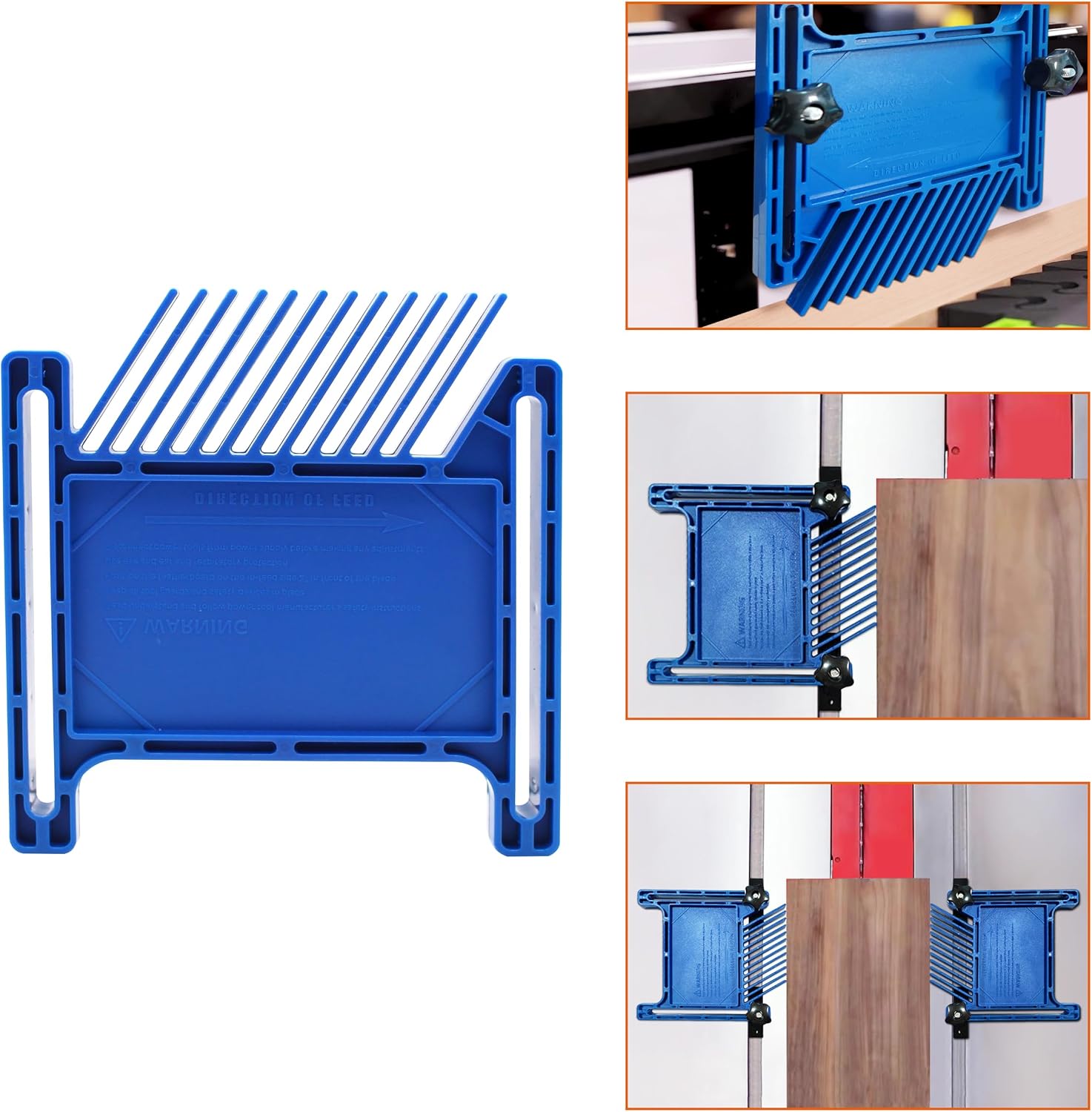 PRS3020 Featherboard for Table Saw, Router Table, Bandsaw, Replace for Kreg Compatible with Standard 3/8" x 3/4" T-slot and Miter Slot, Blue