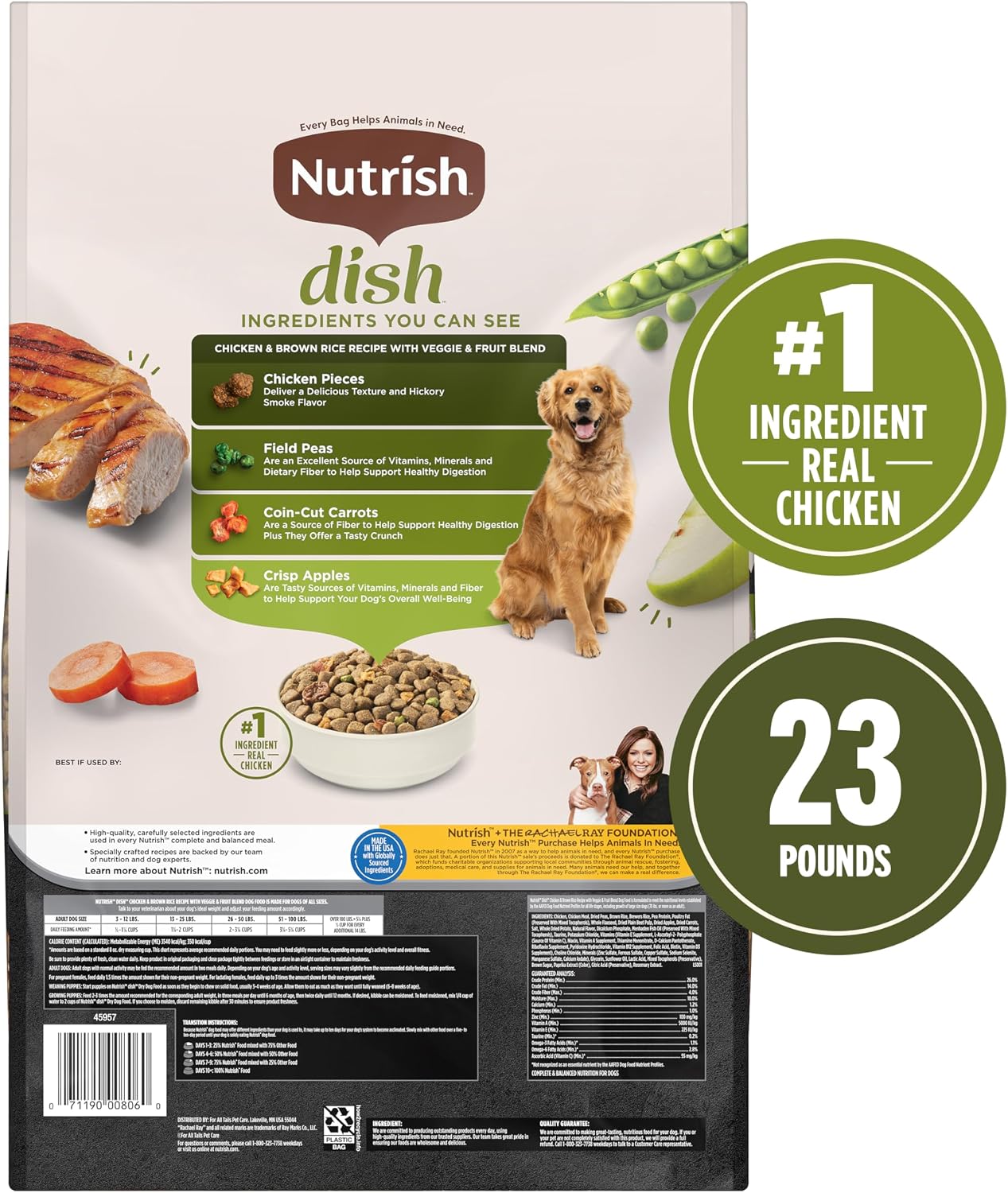 Nutrish Dish Dry Dog Food, Chicken Recipe, 3.75 lb. Bag (Rachael Ray) | Made with Dried Peas, Carrots & Apples And Contains No Added Corn, Wheat, Soy or Gluten Ingredients
