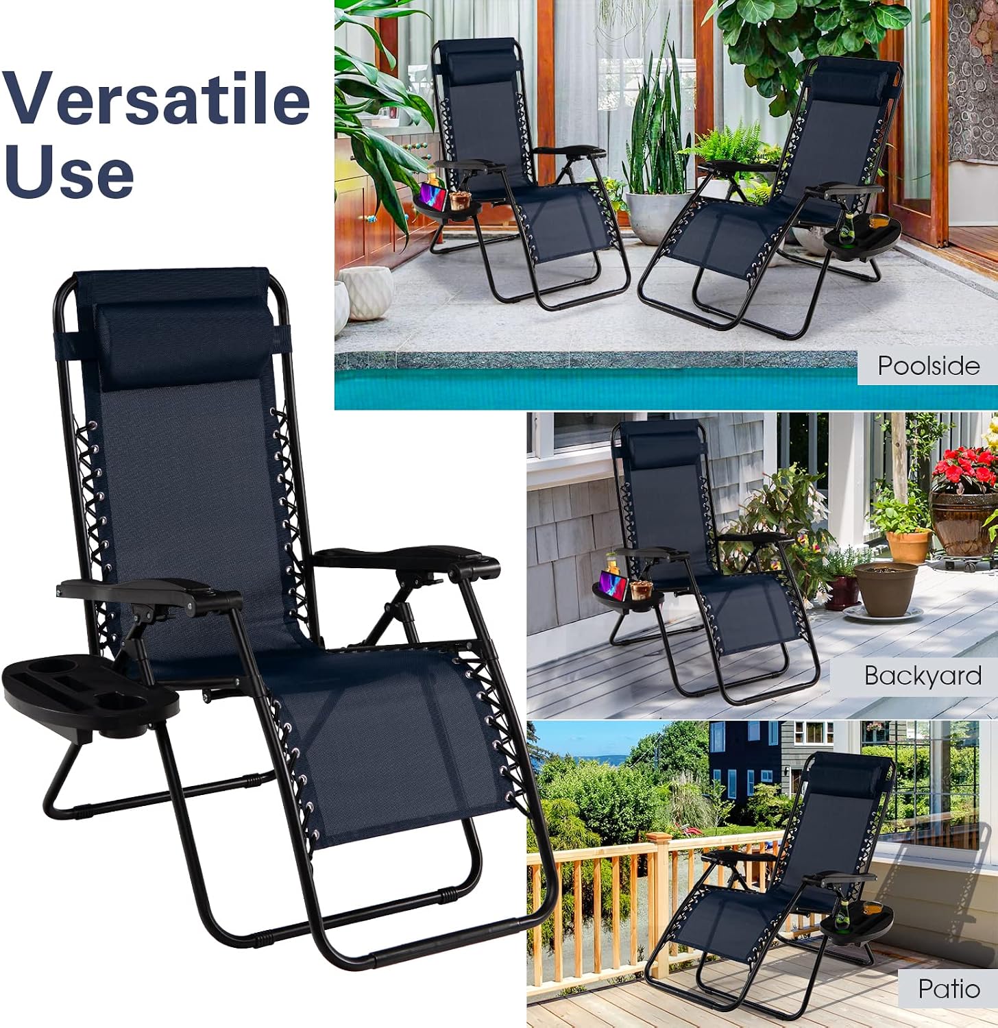 Goplus Zero Gravity Lounge Chairs, 160°Adjustable Folding Recliner w/Pillow and Cup Holder, 350LBS Comfy Outdoor Lounge Chairs for Patio, Lawn, Yard & Camp(1, Gray)