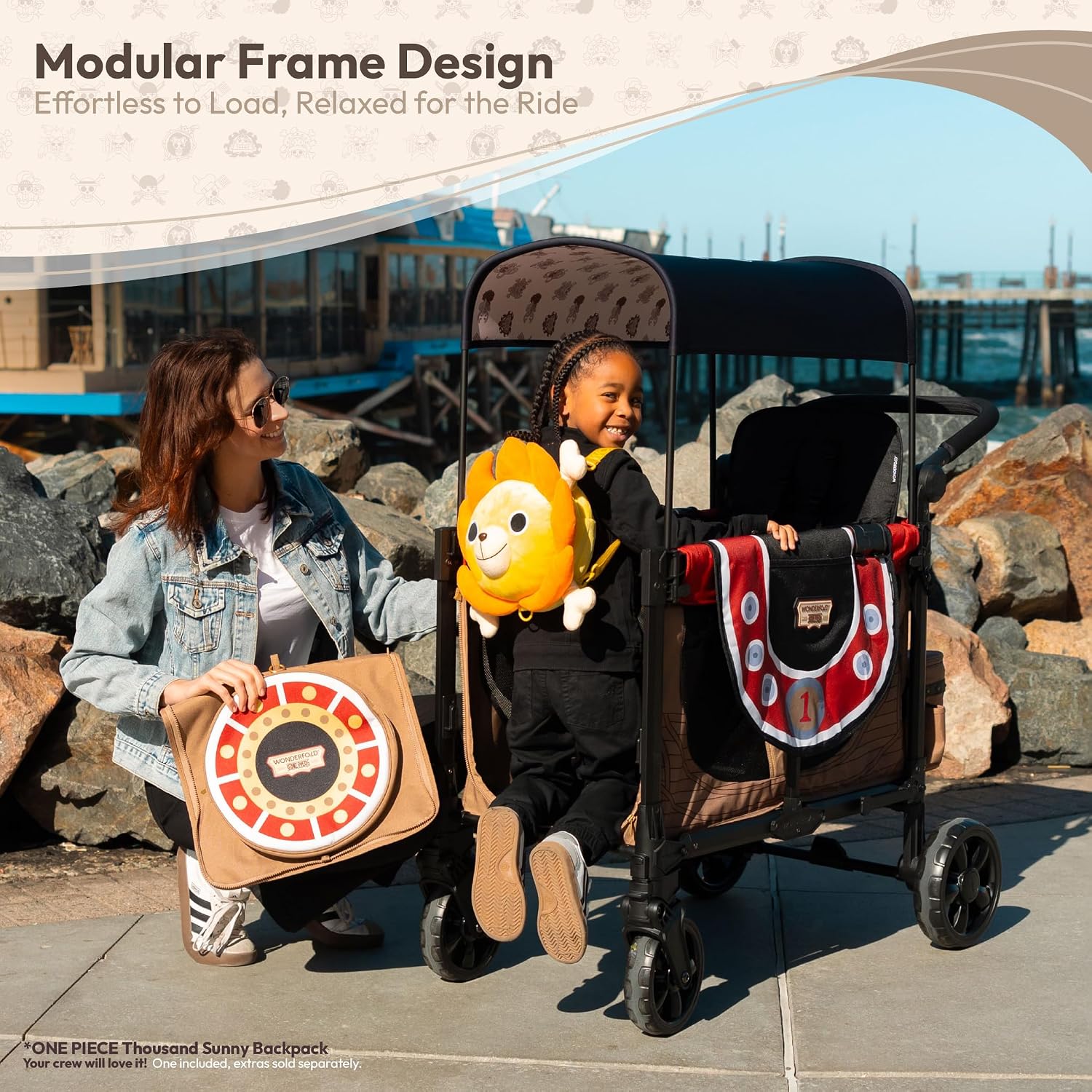 WonderFold W2 Stroller Wagon, Steel Frame, 2 Seater, Black