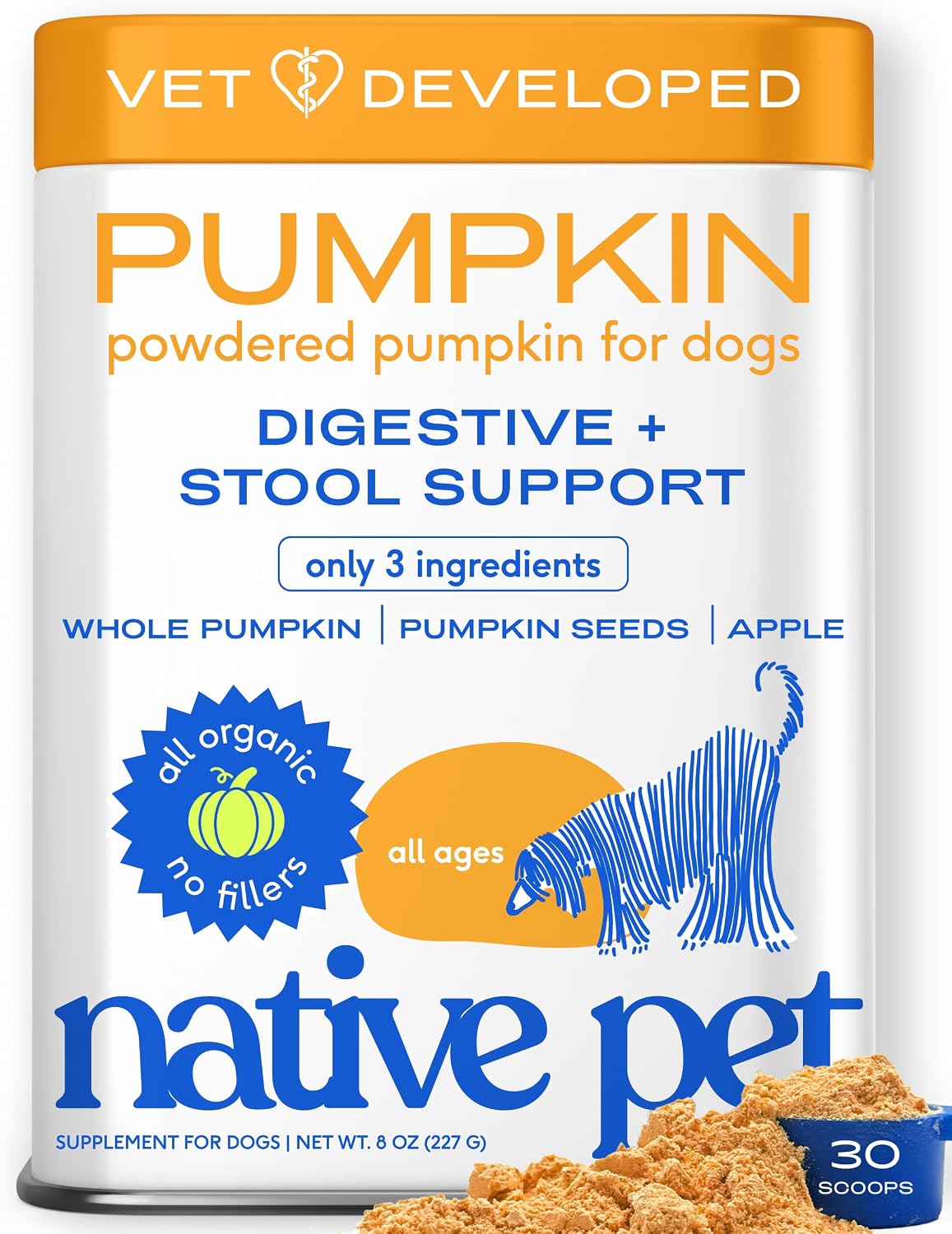 Native Pet Probiotics for Dogs – Dog Probiotic Powder for Gut & Digestive Health, Vet-Formulated 6B CFUs Dog-Specific Probiotic Strains