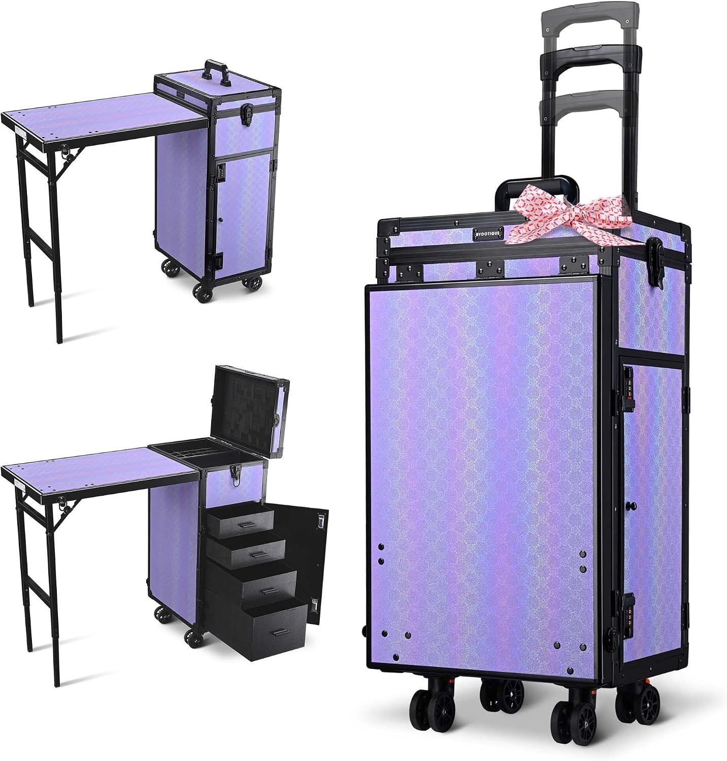 BYOOTIQUE Portable Nail Desk with 4 Storage Drawer Rolling Manicure Table