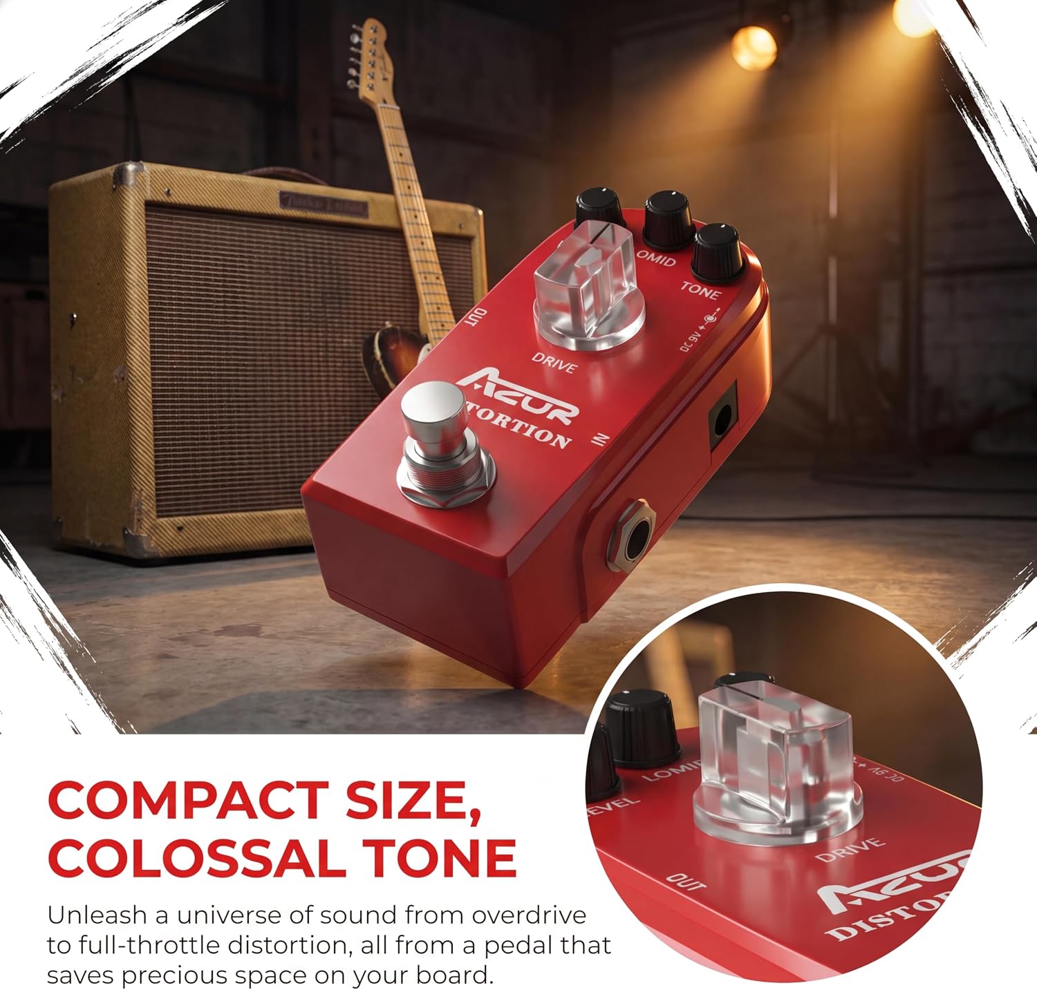 AZOR 5 Band Bass EQ Pedal, Aluminium Alloy True Bypass Equalizer Effect Pedal, Compact Mini Tone Control Pedal for Electric Bass Guitar
