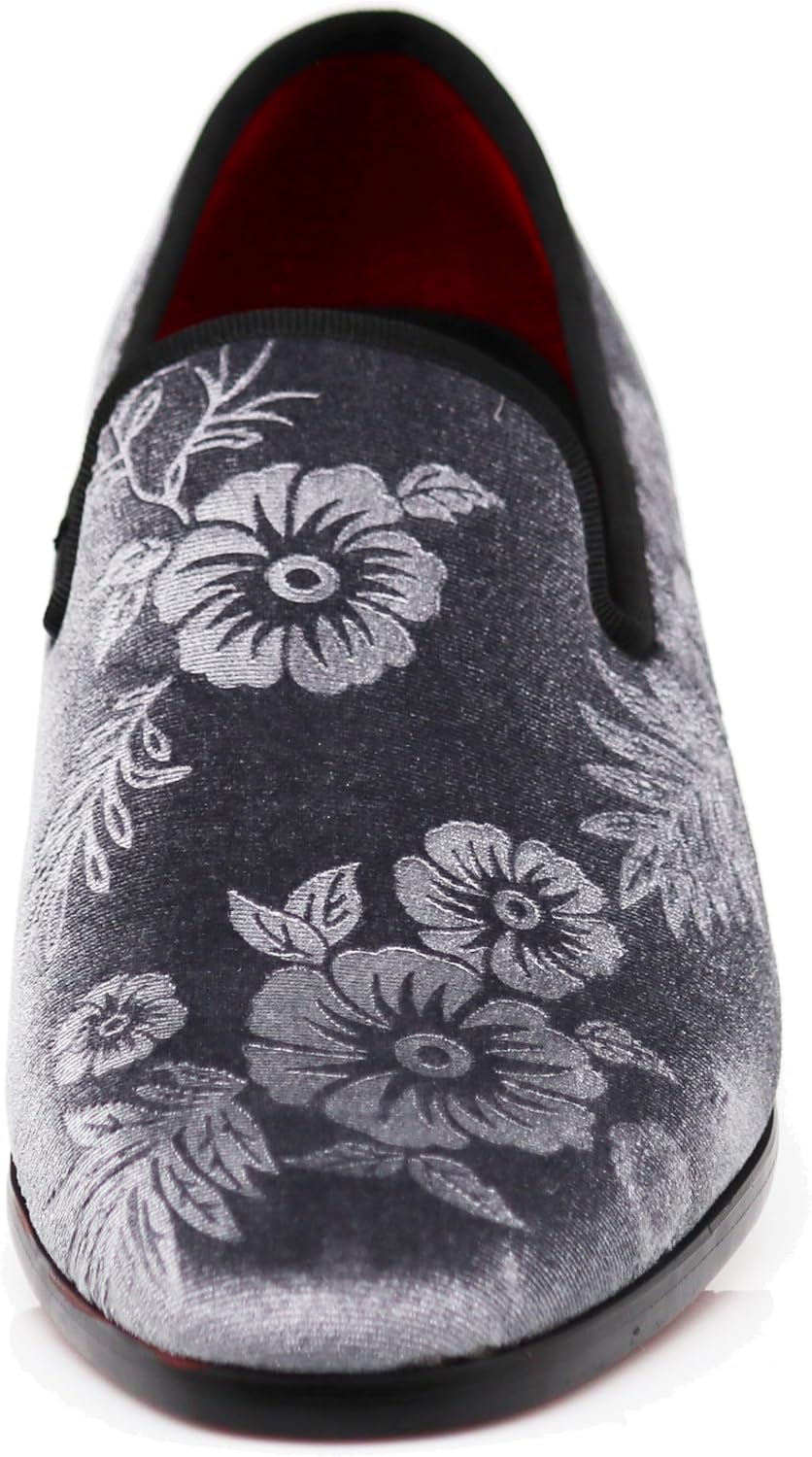 SPK35 Men's Vintage Velvet Flower Designer Dress Loafers Slip On Shoes Classic Tuxedo Dress Shoes