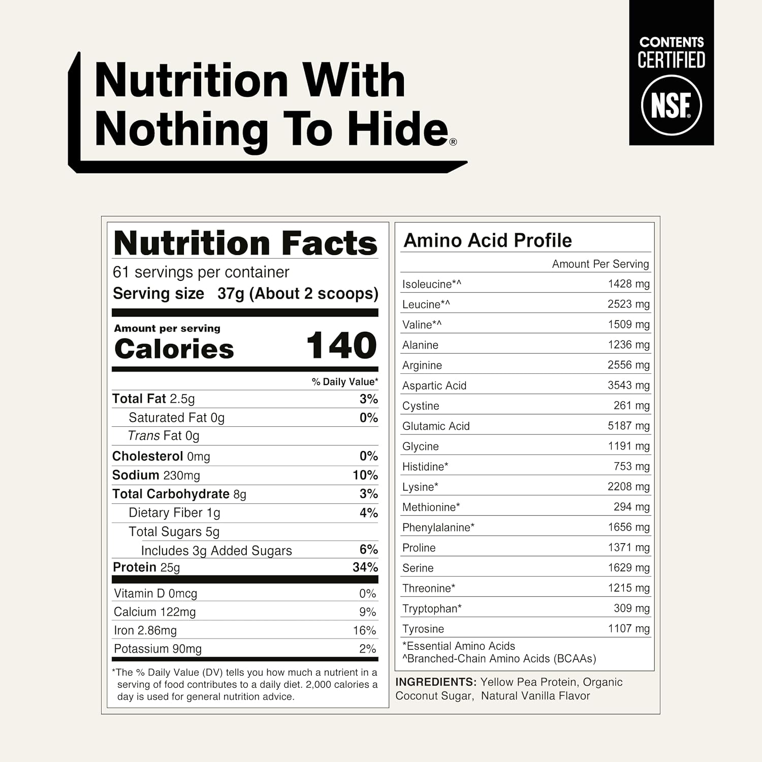 NAKED Pea - 5LB 100% Pea Protein Powder from North American Farms - Unflavored Vegan Pea Protein Isolate - NSF Certified, Plant Protein Powder, Easy to Digest - 76 Servings