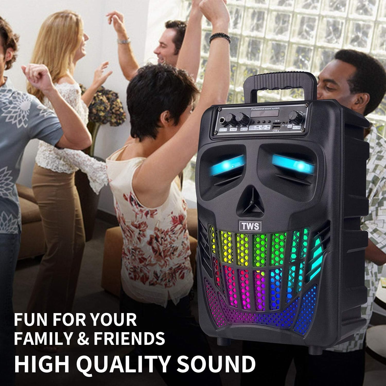 E I F E R Cool Skull Bluetooth Speakers, Portable Wireless Speaker, Compatible with Smartphones and Tablets, Suit for Home Garden Party, Black, 50W
