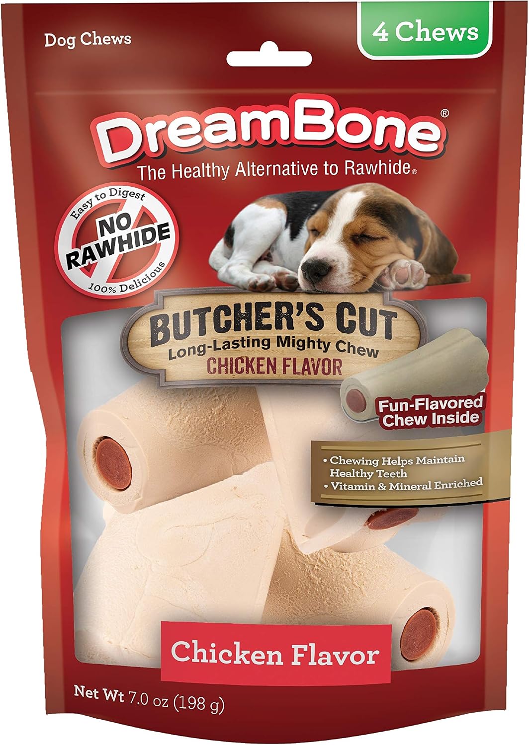 DreamBone Butcher’s Cut Chews 4 Count, Rawhide-Free Chews For Dogs, With Chicken-Flavor Chew Center | For the Toughest Chewers