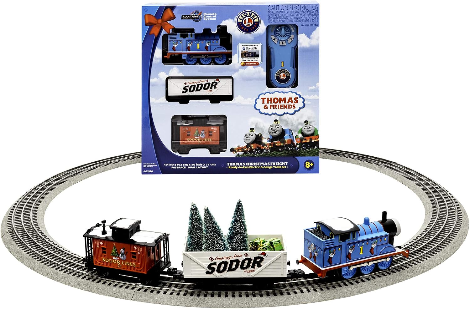 Lionel Thomas & Friends Christmas Freight Electric O Gauge Bluetooth Train Set with Remote, Blue,red and White