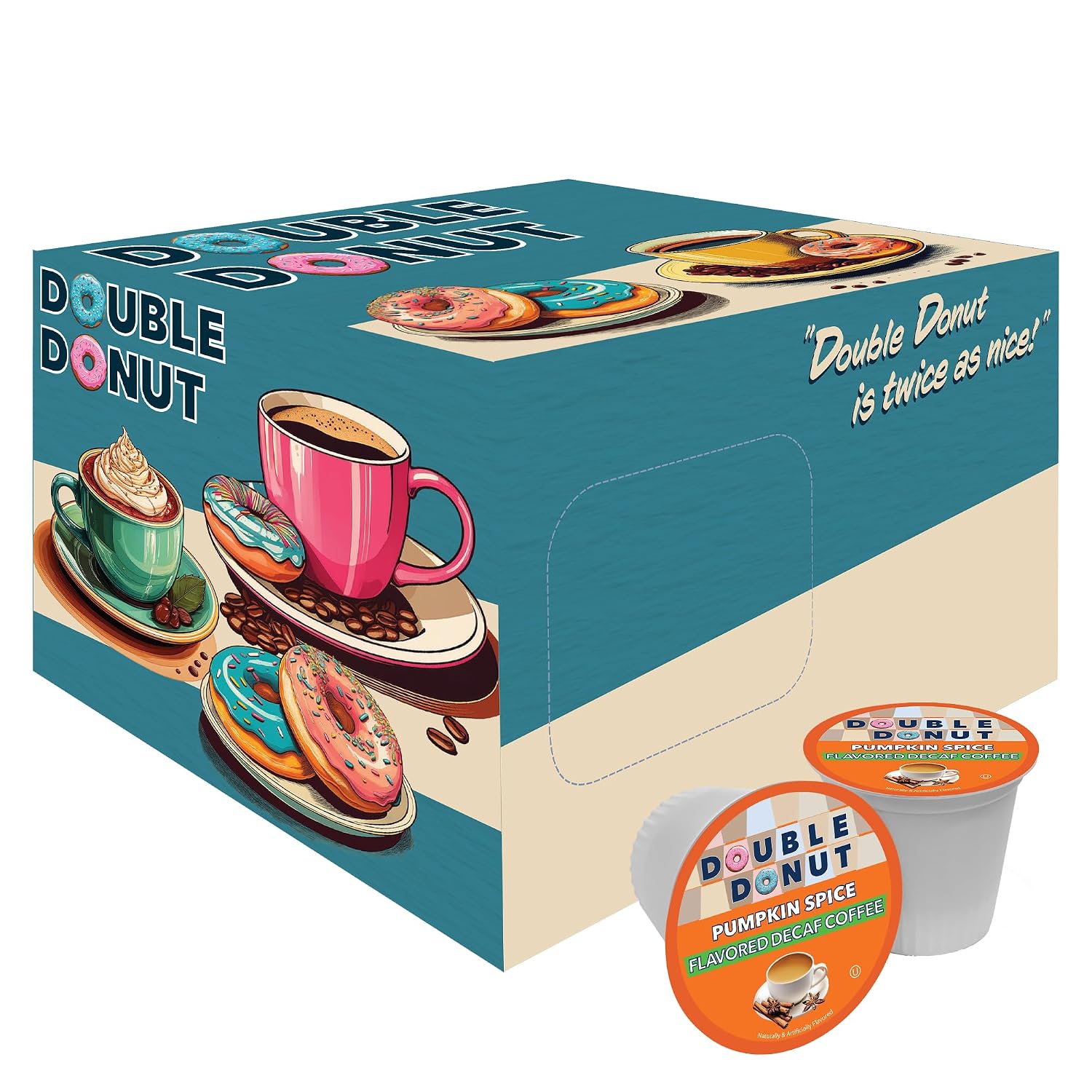 Double Donut Coffee Double Donut Medium Roast Decaf Coffee Pods, Classic, for Keurig K-Cup Machines, 24 Single-Serve Capsules per Box