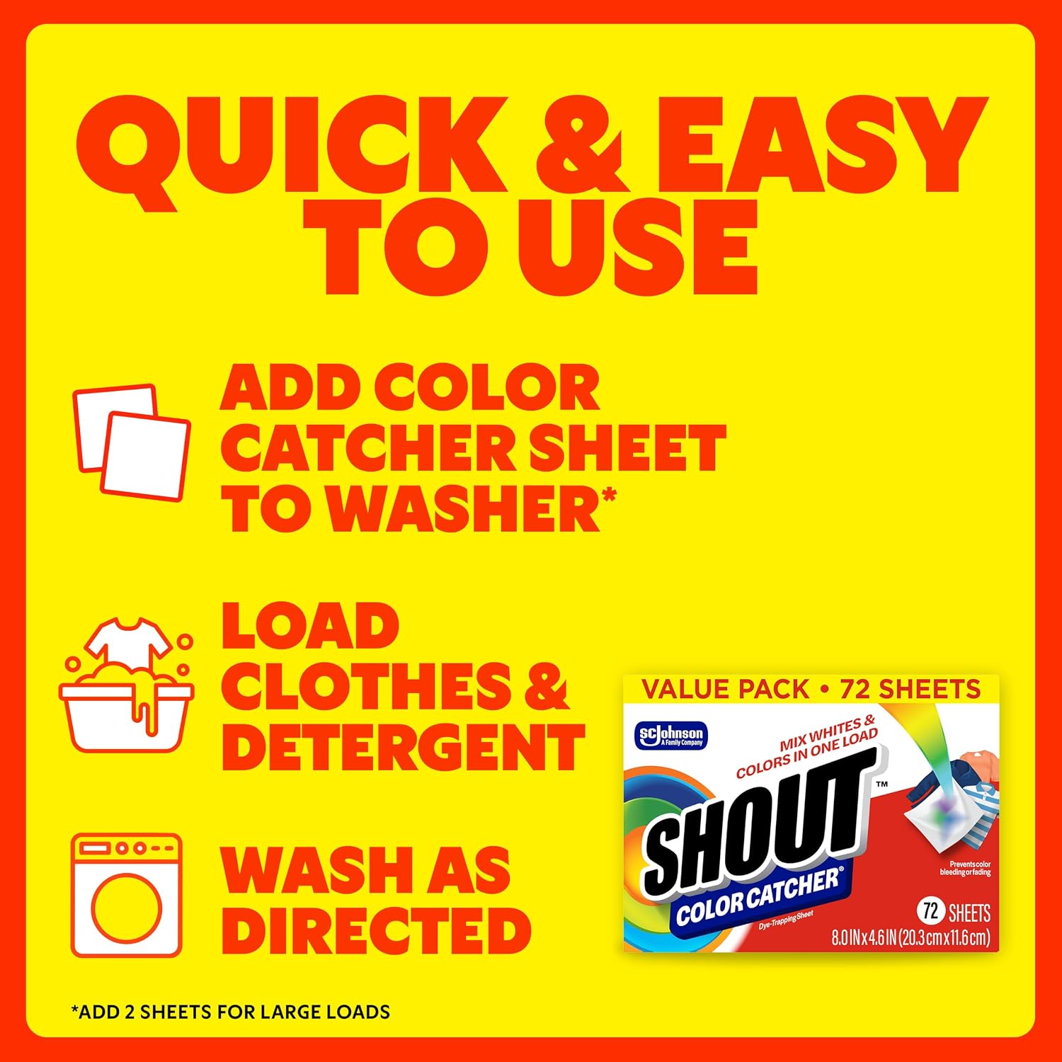 Shout Color Catcher Sheets for Laundry, Maintains Clothes Original Colors, 72 Count