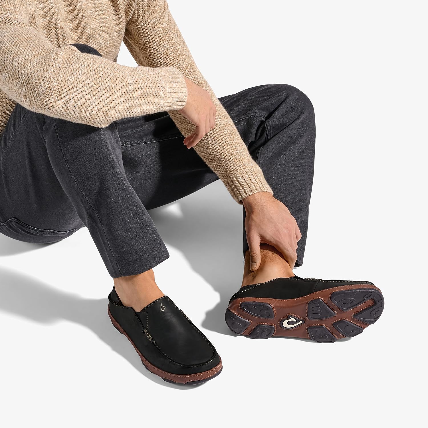 OluKai Moloa Men's Premium Leather Shoes, Easy Slip On & Off Design | Casual & Versatile Loafer, Drop-in Heel & Enhanced Traction