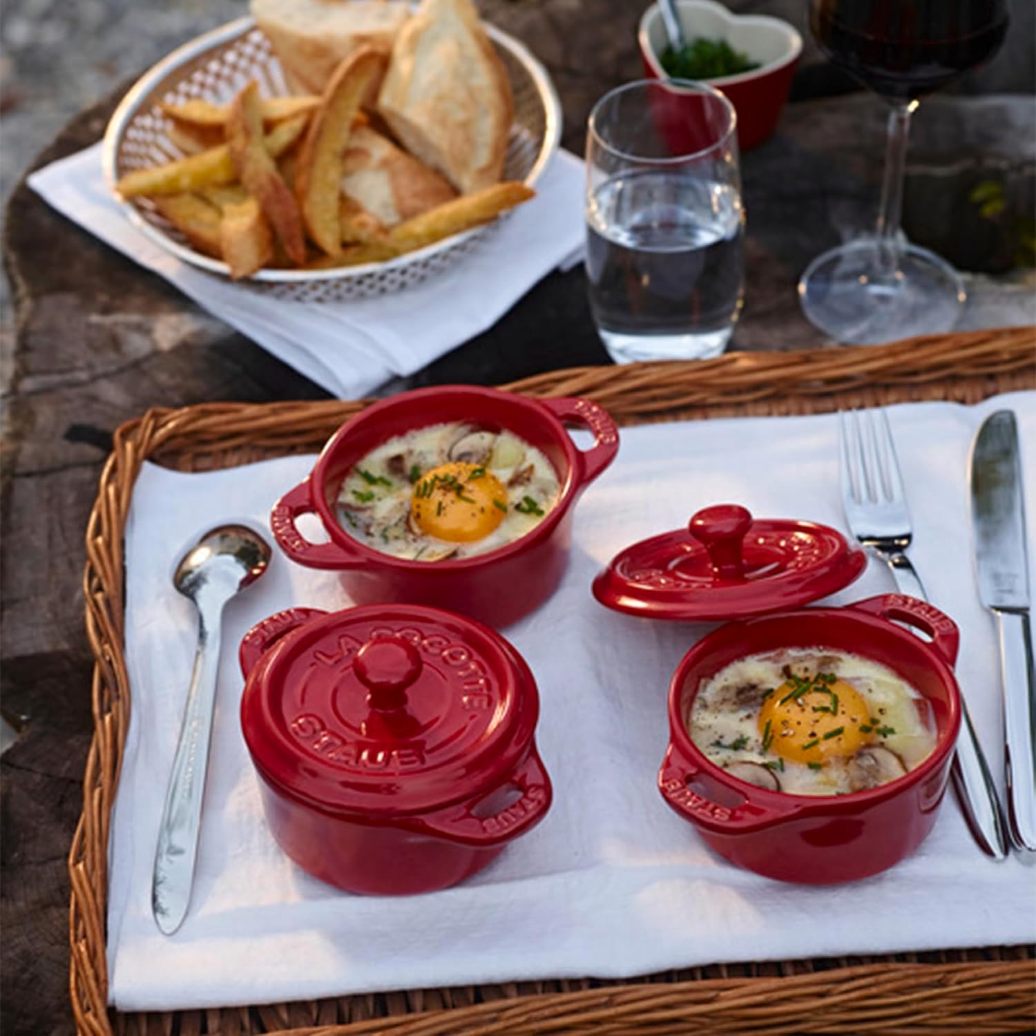 STAUB Ceramic Dutch Oven 3-piece Mini Round Cocotte, Dark Blue