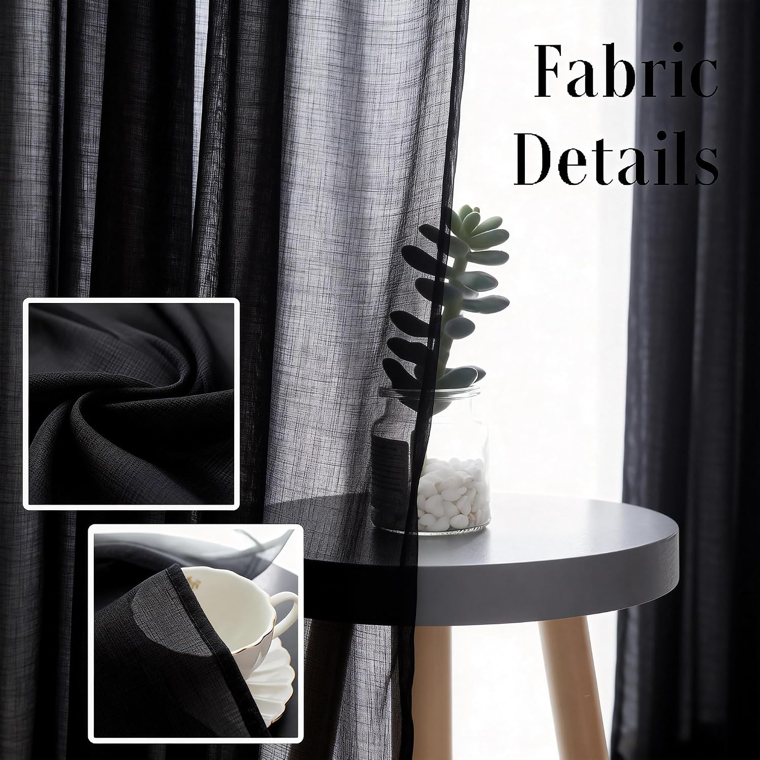 Off White Semi Sheer Curtains 72 Inches Long Faux Linen Off White Sheers Curtain for Bedroom Living Room Girls Kids Room 2 Panels 52x72 Inch Length