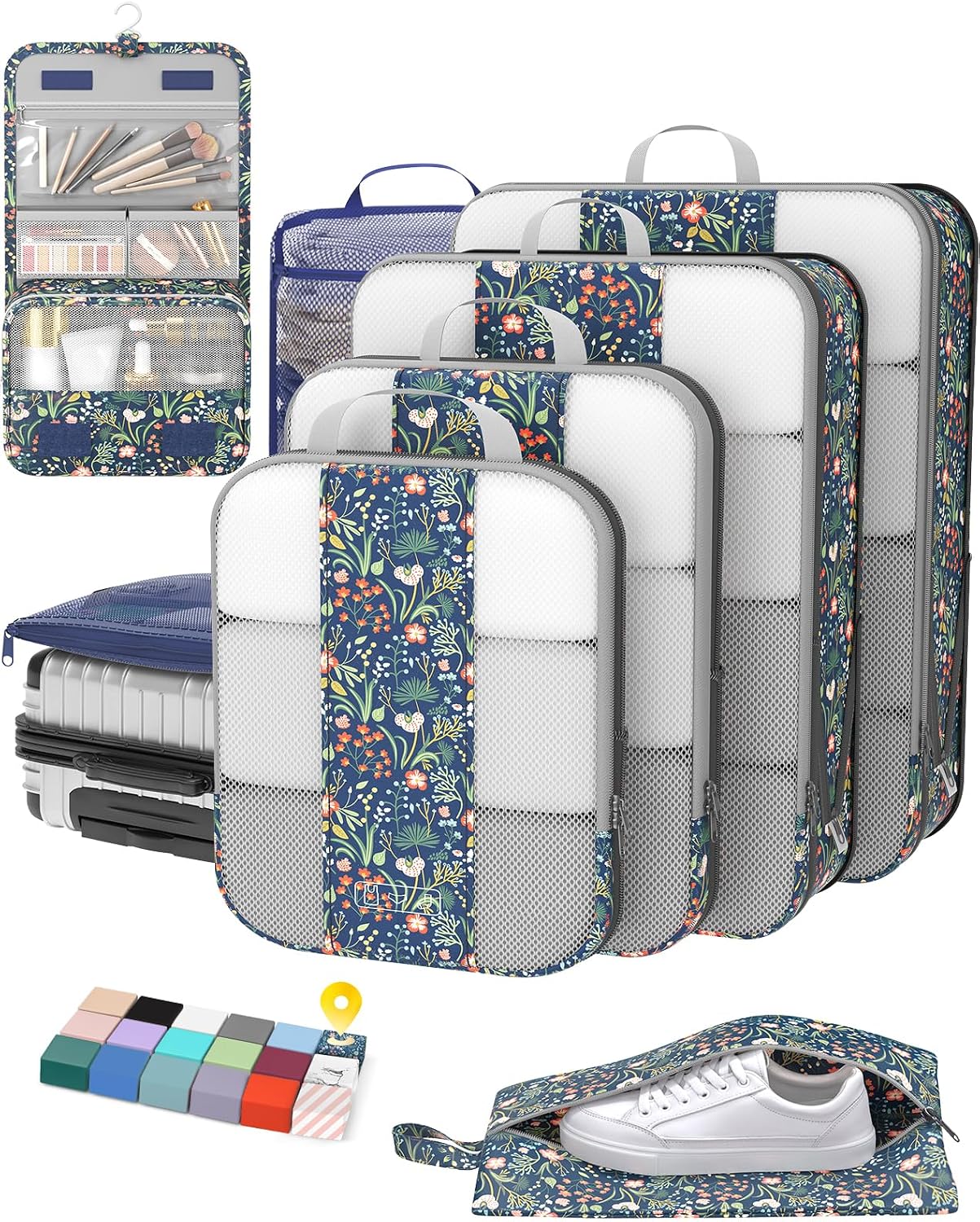 OlarHike 10 Set Compression Packing Cubes for Travel Essentials,Compressible Expandable Space Saver Bags for Organizing Clothes,Luggage Suitcase Garment Bags with Over 1000 pcs Mesh Holes(Black)