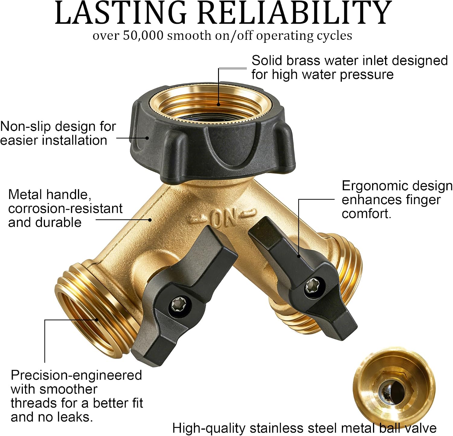 Hourleey Brass Garden Hose Splitter 2 Way, 3/4 Inch Hose Connector Tap Splitter, Hose Y Splitter