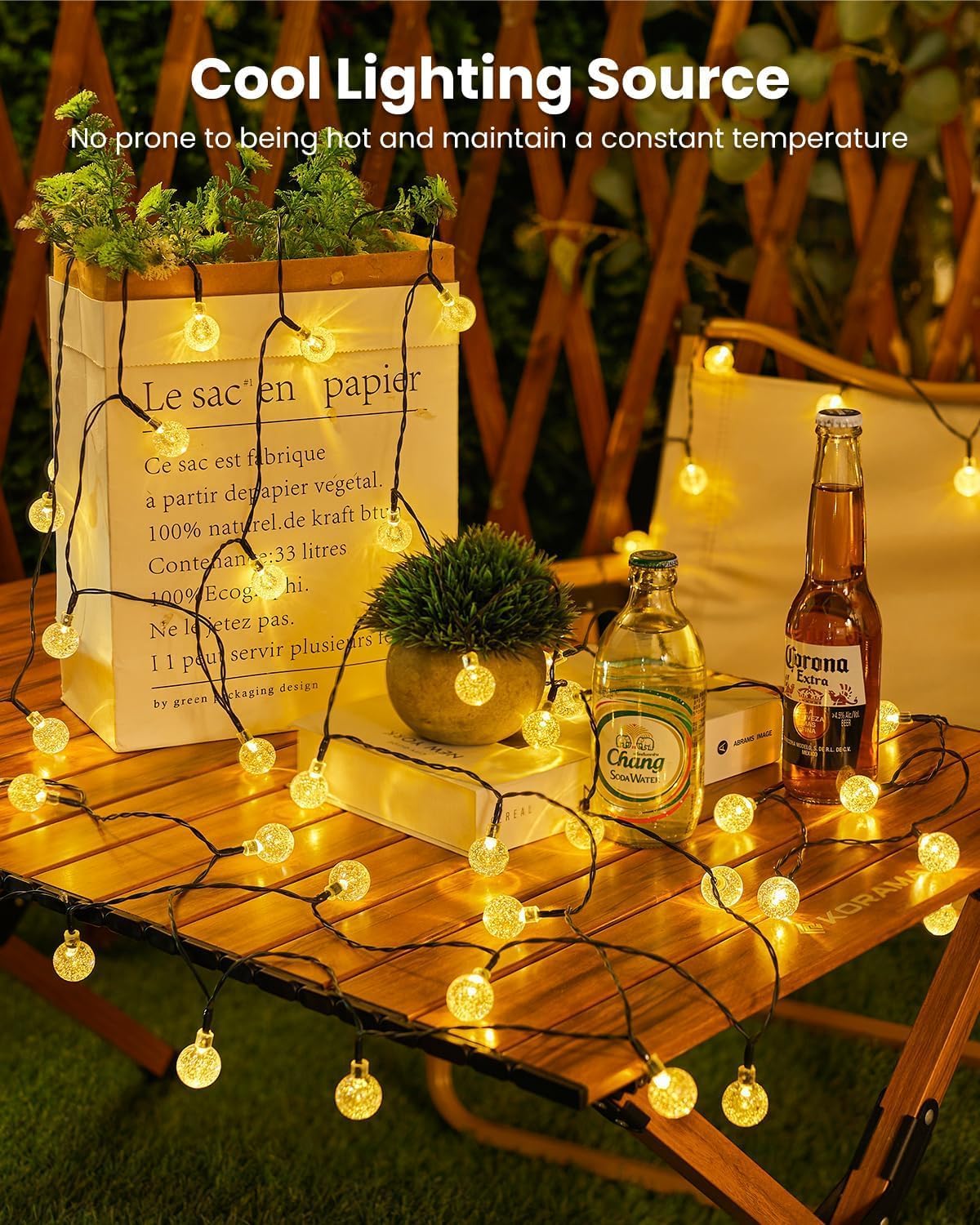 Brightown Solar String Lights Outdoor 60 Led 35.6 Feet Crystal Globe Lights with 8 Lighting Modes