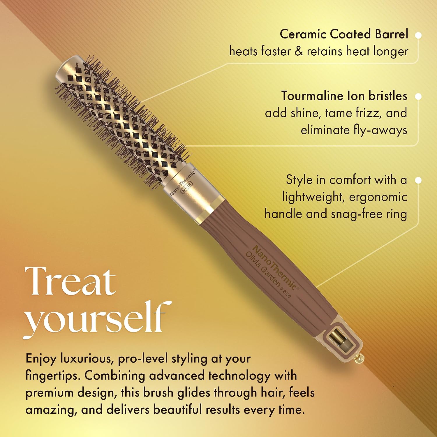 Olivia Garden NanoThermic Ceramic + Ion Round Thermal Hair Brush - Not Electrical - Professional Blowout Brush for Normal to Thick Hair