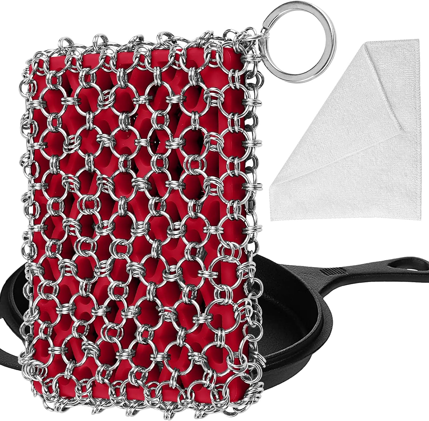 Herda 316L Cast Iron Scrubber Cleaner, Large Cast Iron Chain Mail Scrubber